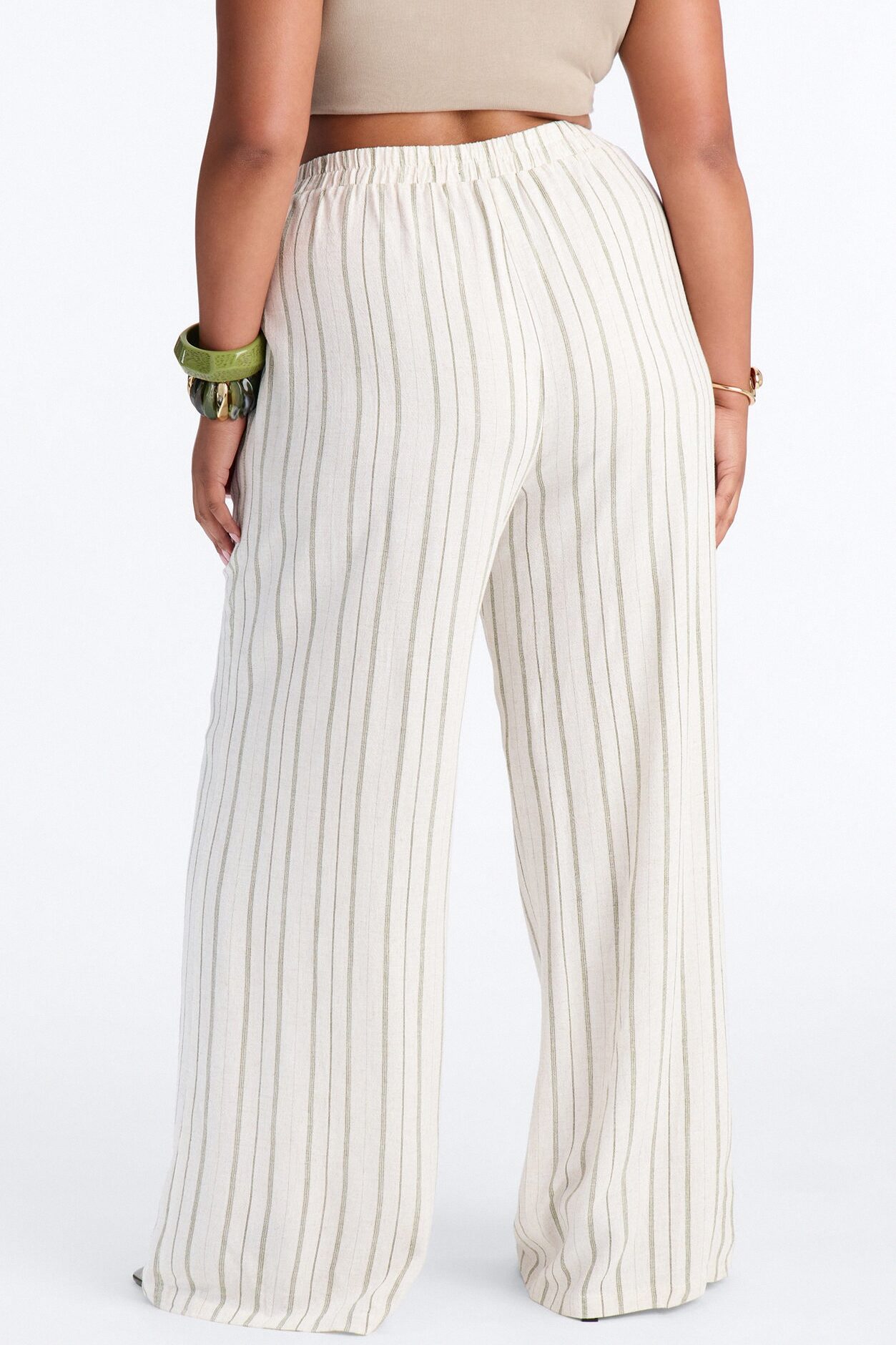 Lane Low Rise Linen Belted Pant - Green/combo