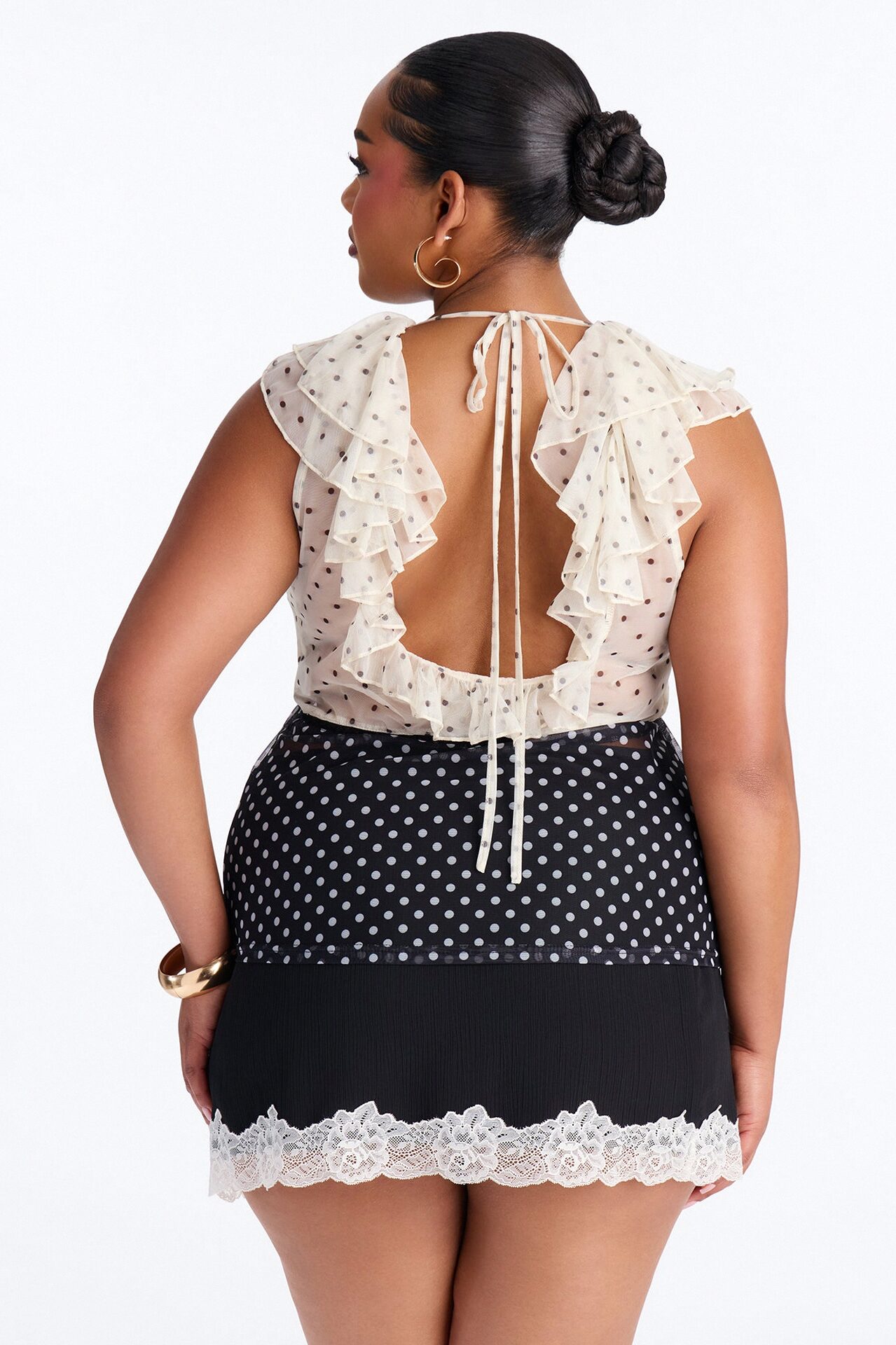 Laynee Polka Dot Ruffle Short Sleeve Top - Black/combo