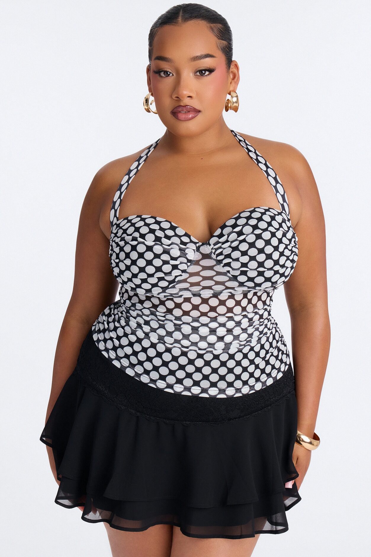 Pin Up Sweetheart Neck Halter Top - Black/combo