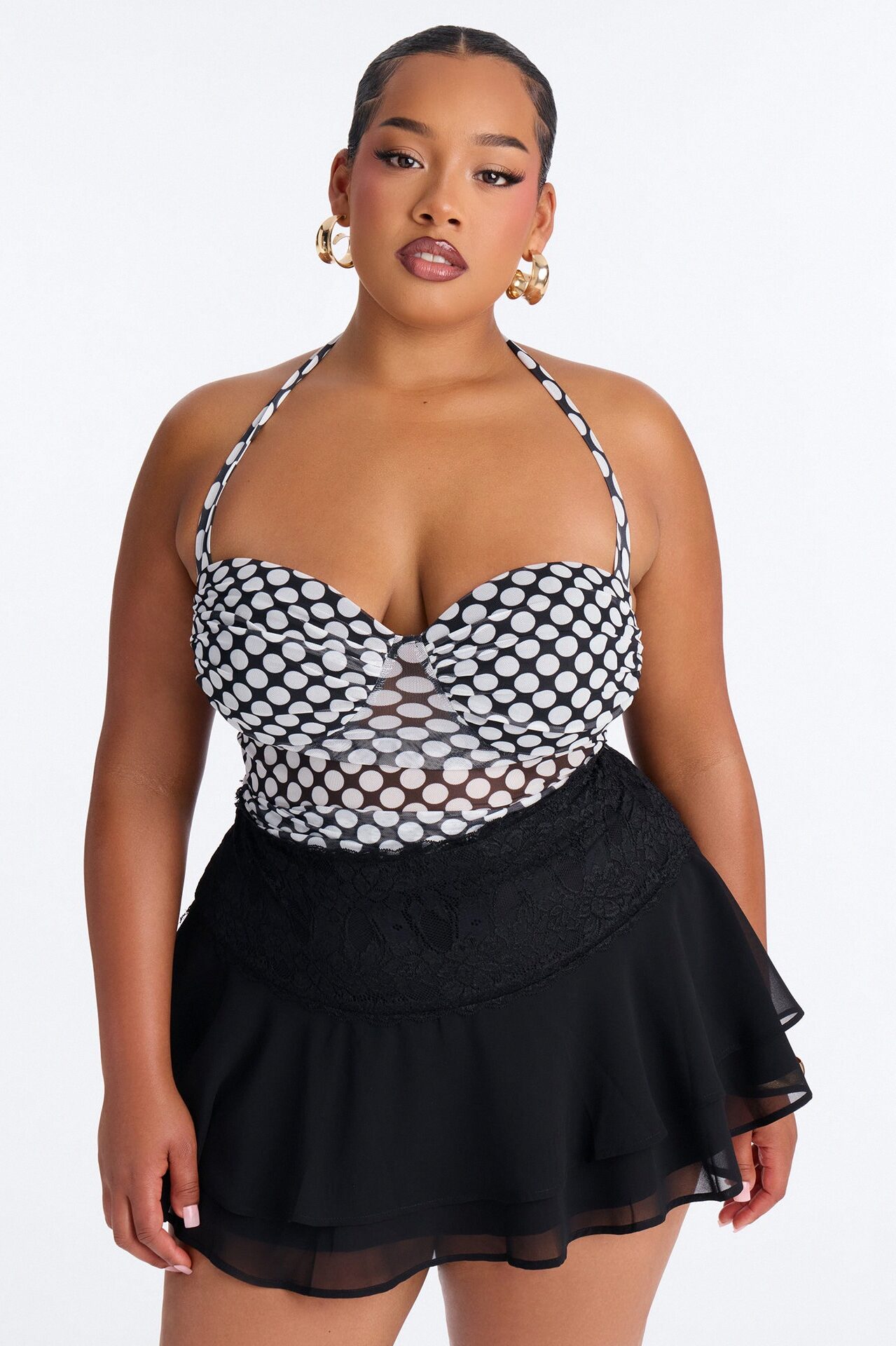 Pin Up Sweetheart Neck Halter Top - Black/combo