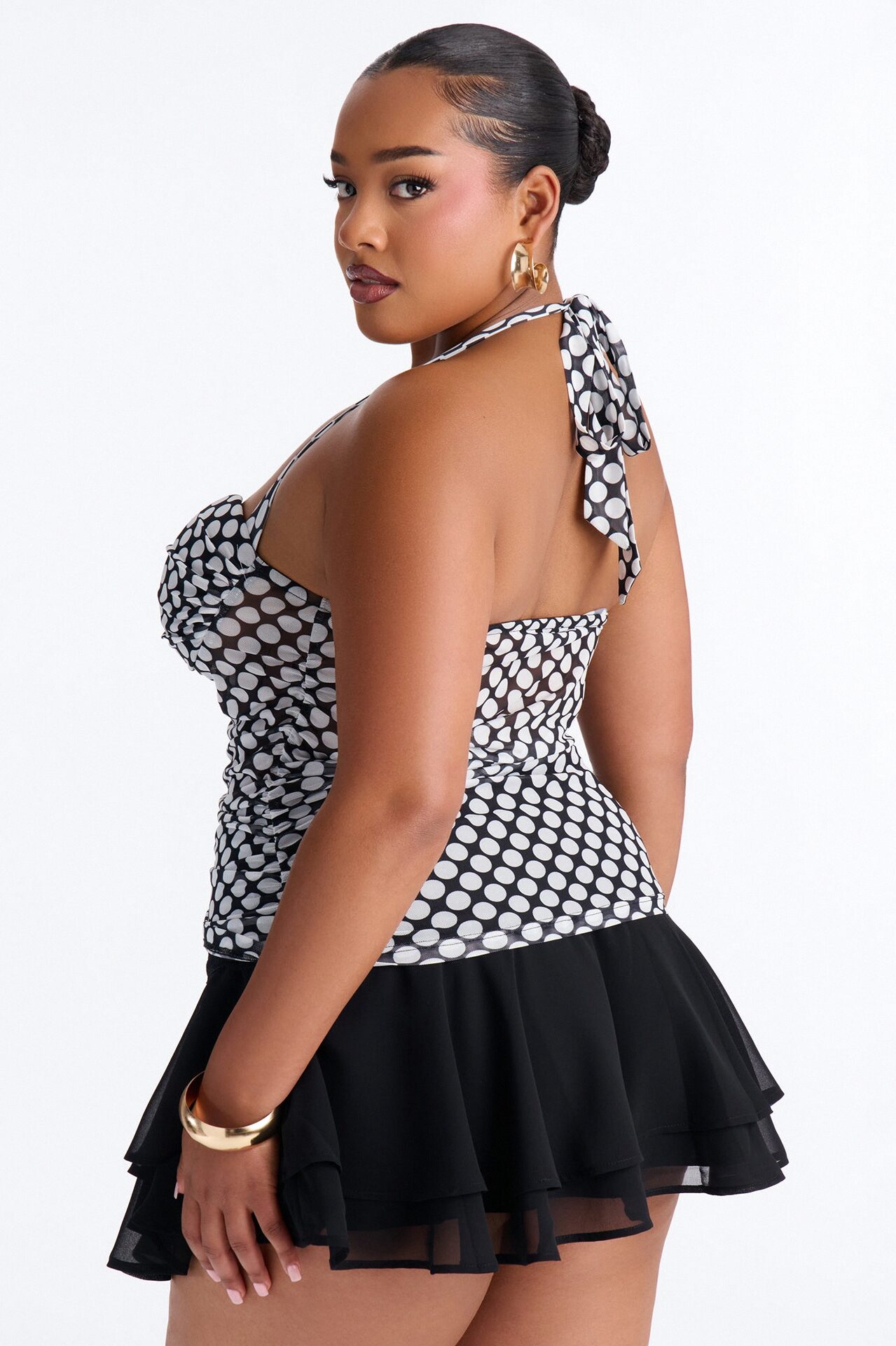 Pin Up Sweetheart Neck Halter Top - Black/combo