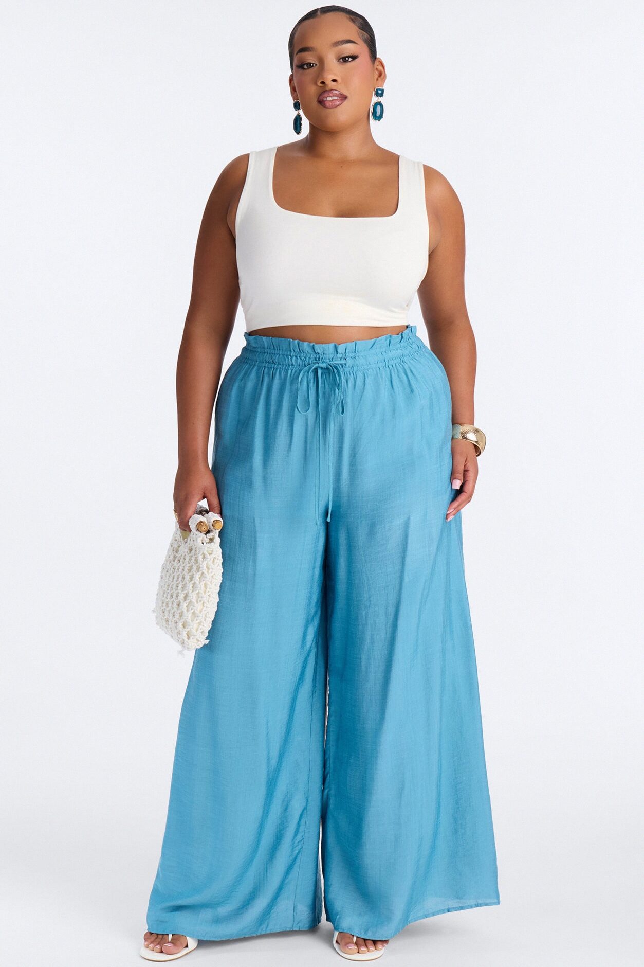 Lainey High Rise Wide Leg Pant 33″ - Teal