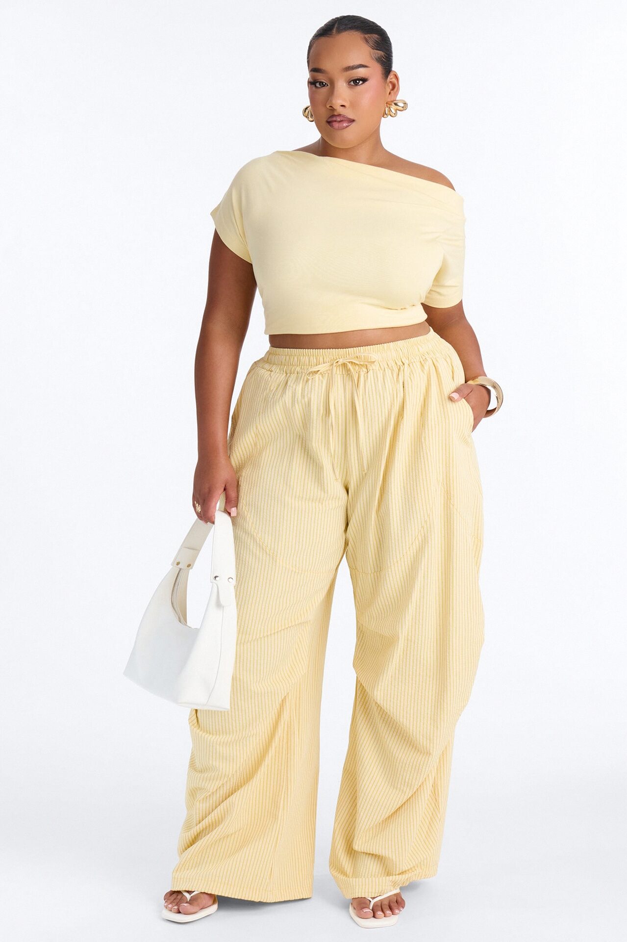 Sun Kissed Pinstripe Barrel Leg Jogger - Yellow