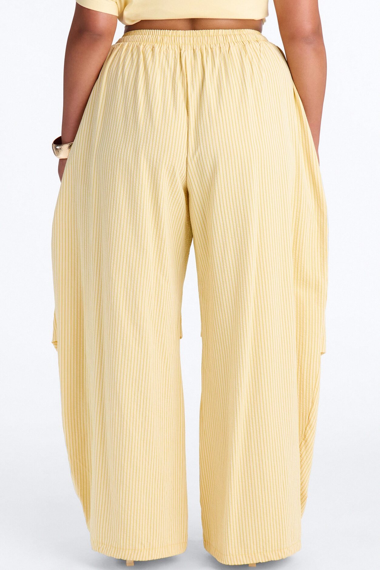Sun Kissed Pinstripe Barrel Leg Jogger - Yellow
