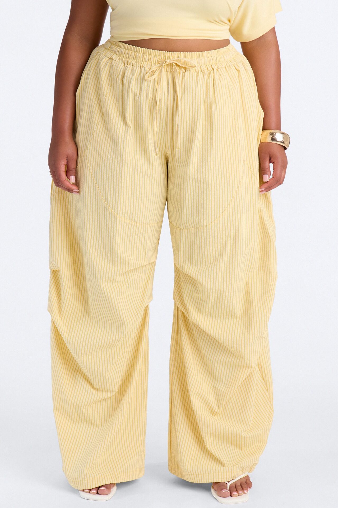 Sun Kissed Pinstripe Barrel Leg Jogger - Yellow
