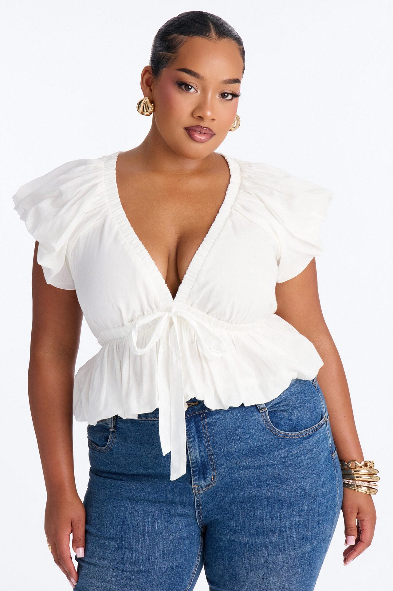 Summer Delight Ruched Top - White