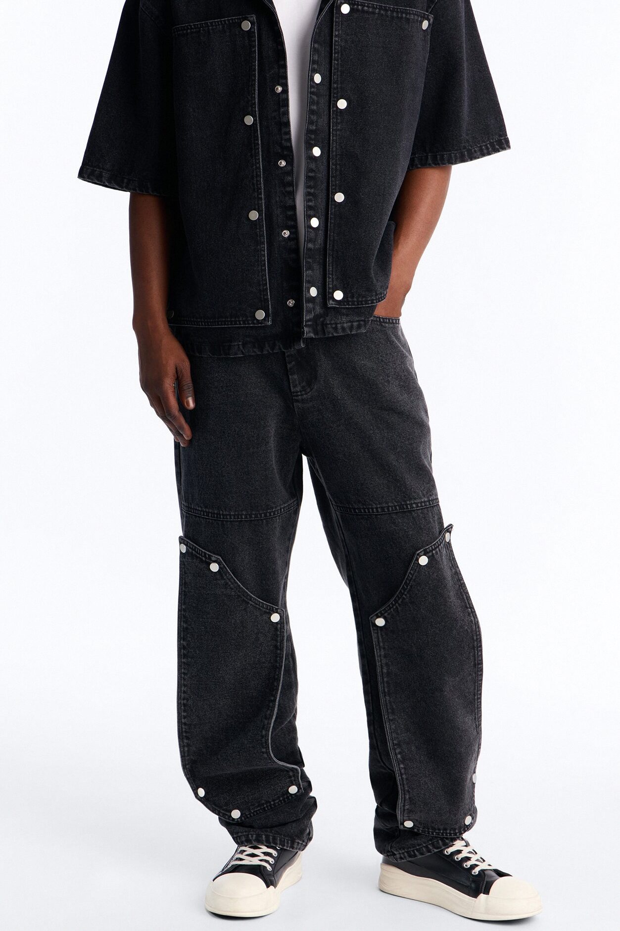 Straight Utility Snap Panel Jean - Black Wash