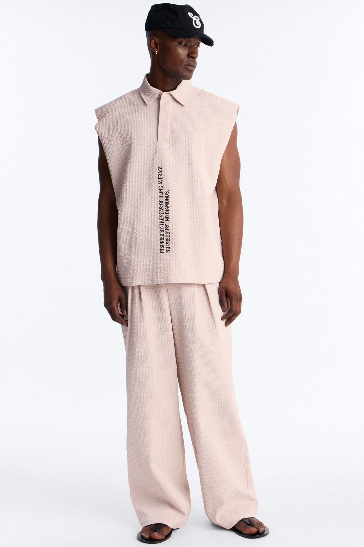 Wide Leg Inspired By Fear Seersucker Trouser - Light Pink
