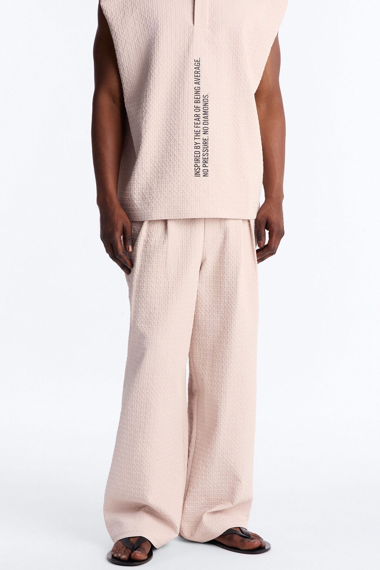 Wide Leg Inspired By Fear Seersucker Trouser - Light Pink