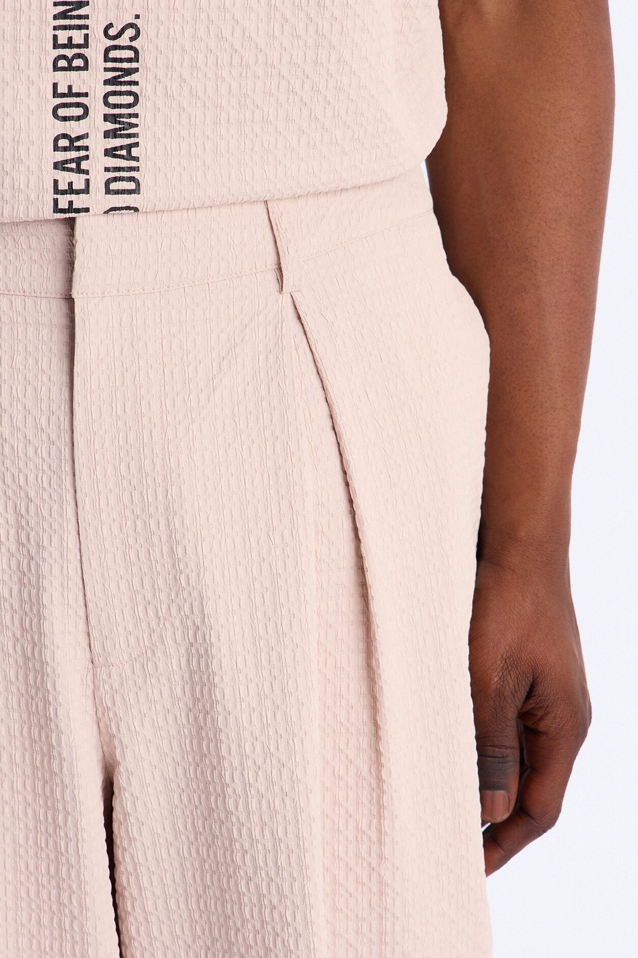 Wide Leg Inspired By Fear Seersucker Trouser - Light Pink