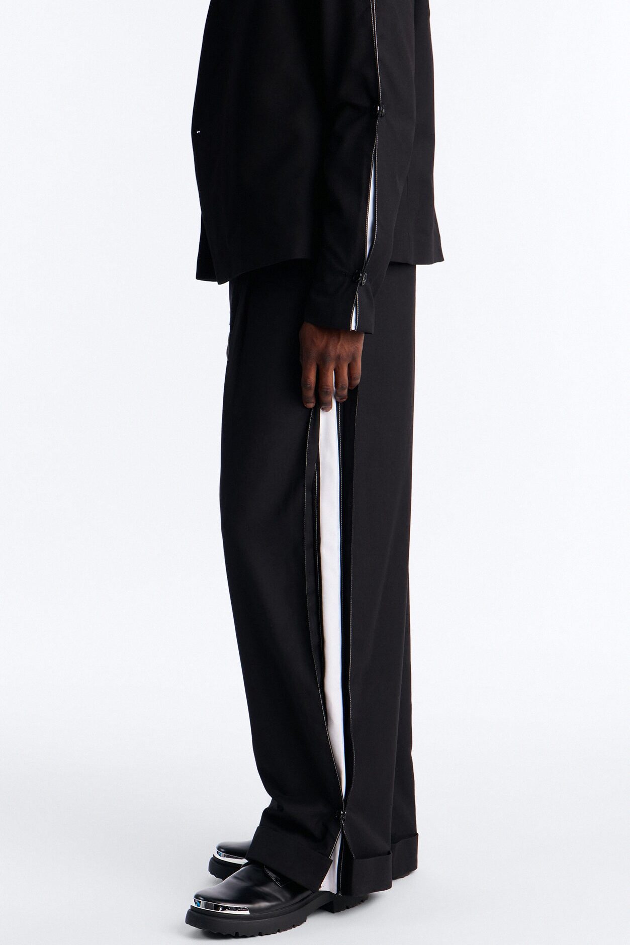 Wide Leg New Age Cuffed Tuxedo Trouser - Black