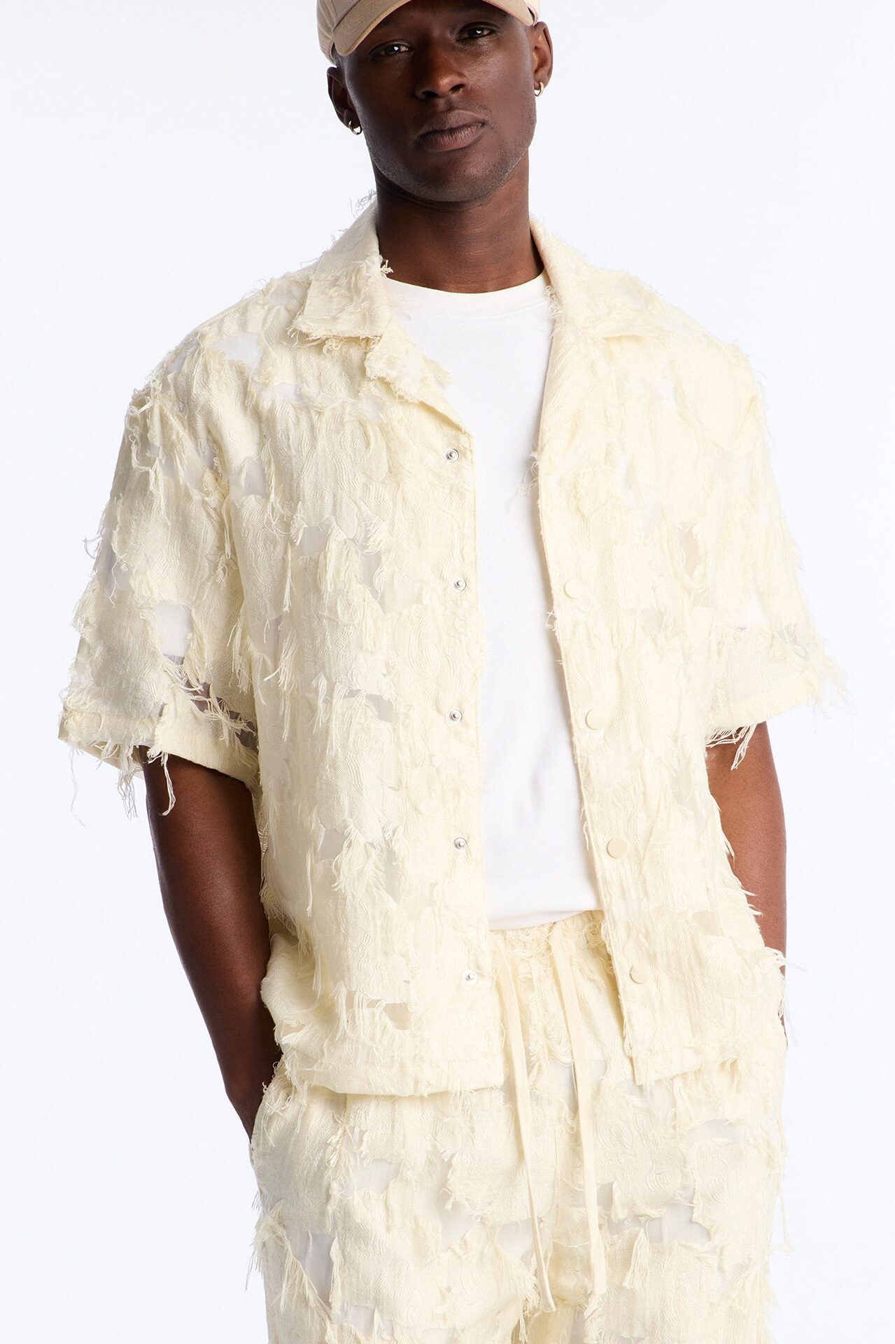 Relaxed Desert Oracle Cuban Collar Button Up Shirt - Cream