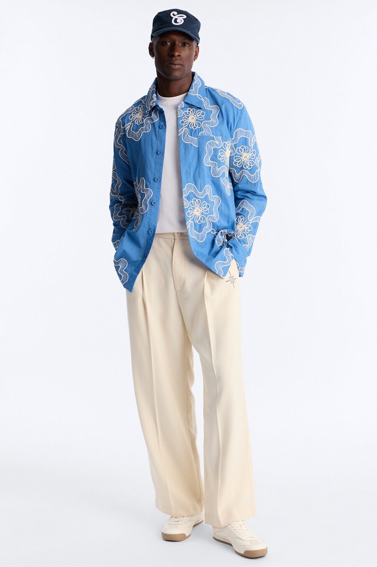 Fleur Entwine Long Sleeve Button Up Shirt - Blue