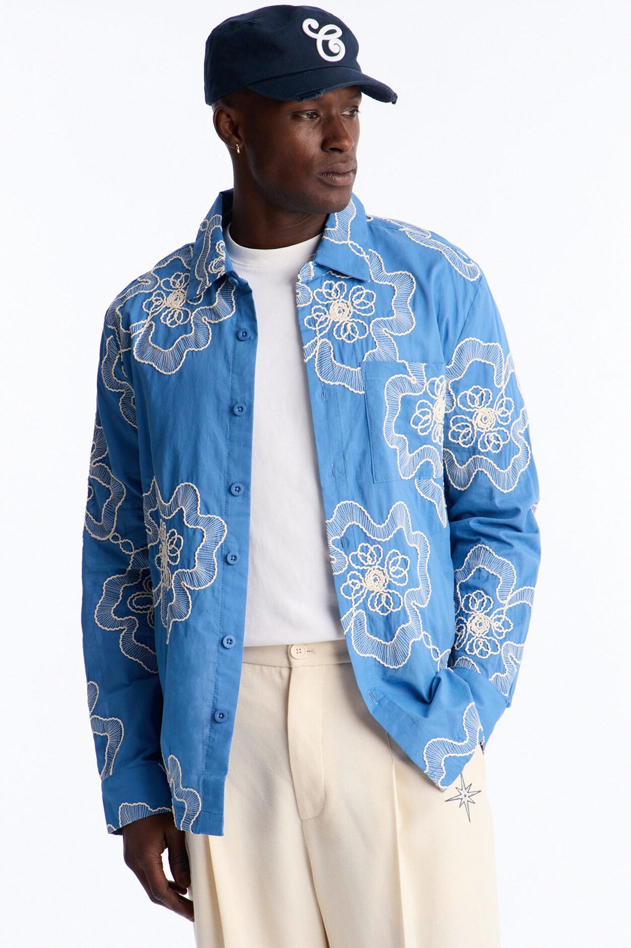 Fleur Entwine Long Sleeve Button Up Shirt - Blue