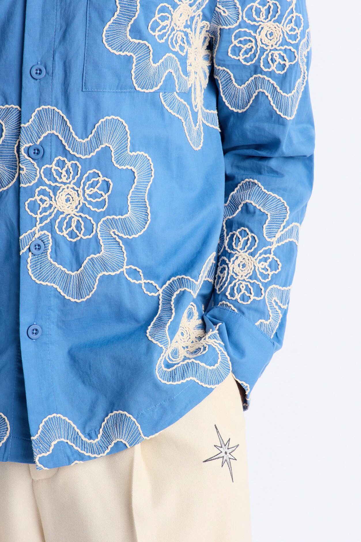 Fleur Entwine Long Sleeve Button Up Shirt - Blue