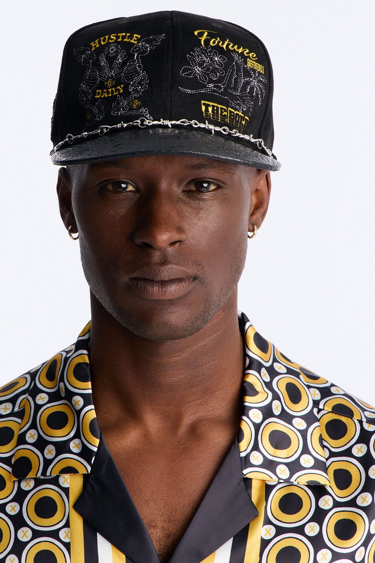 Multi Graphic Embroidered Paracord Snapback Hat - Black
