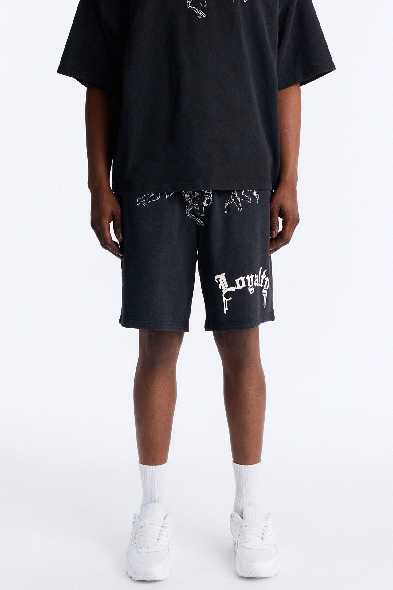 Anti Social Cherub Embroidered Relaxed Sweatshort - Black Wash