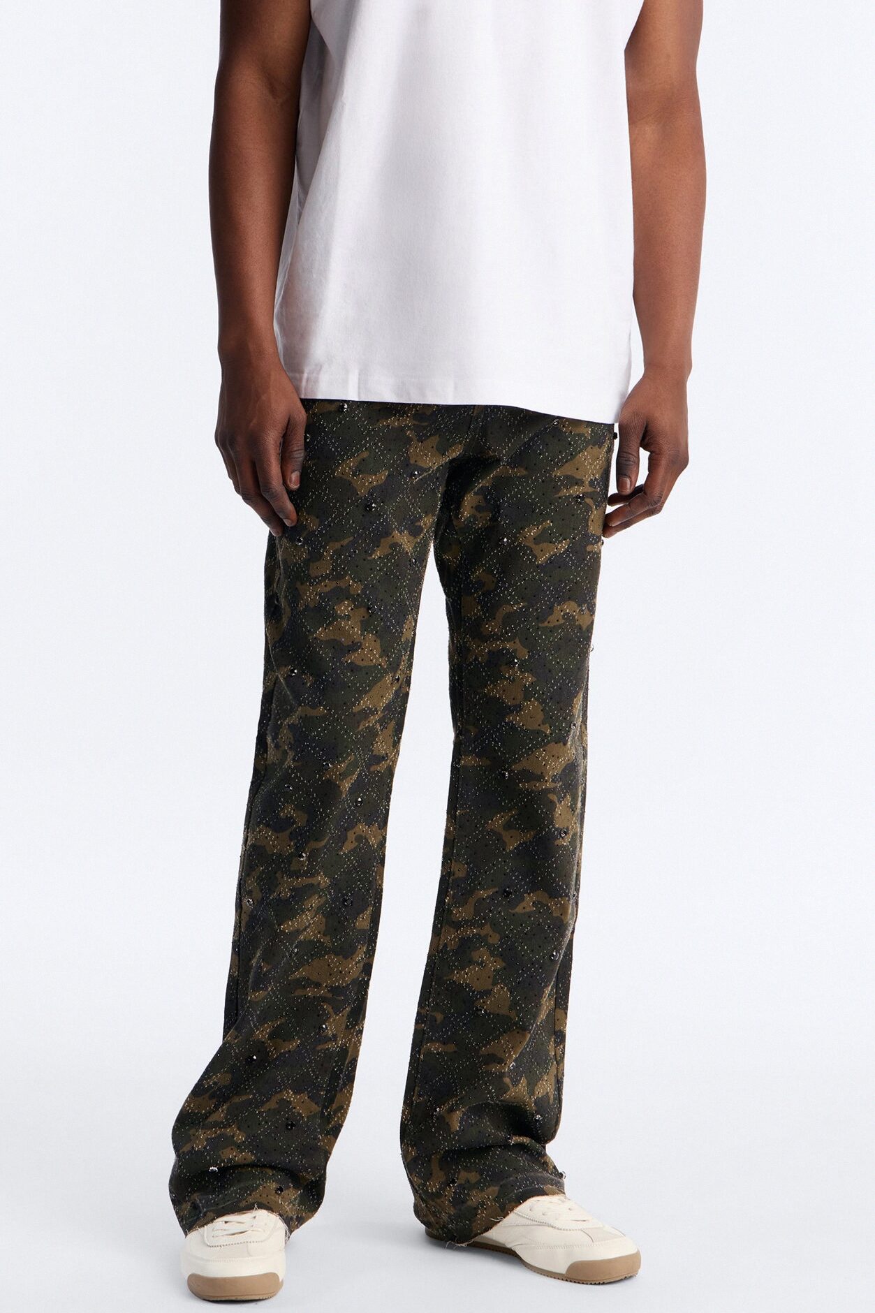 Stacked Slim Flare Rhinestone Hatch Jean - Camouflage