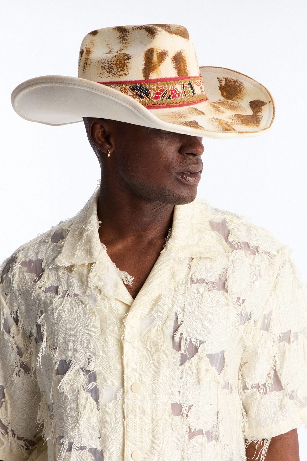 Western Brushed Detail Cowboy Hat - Ivory/combo