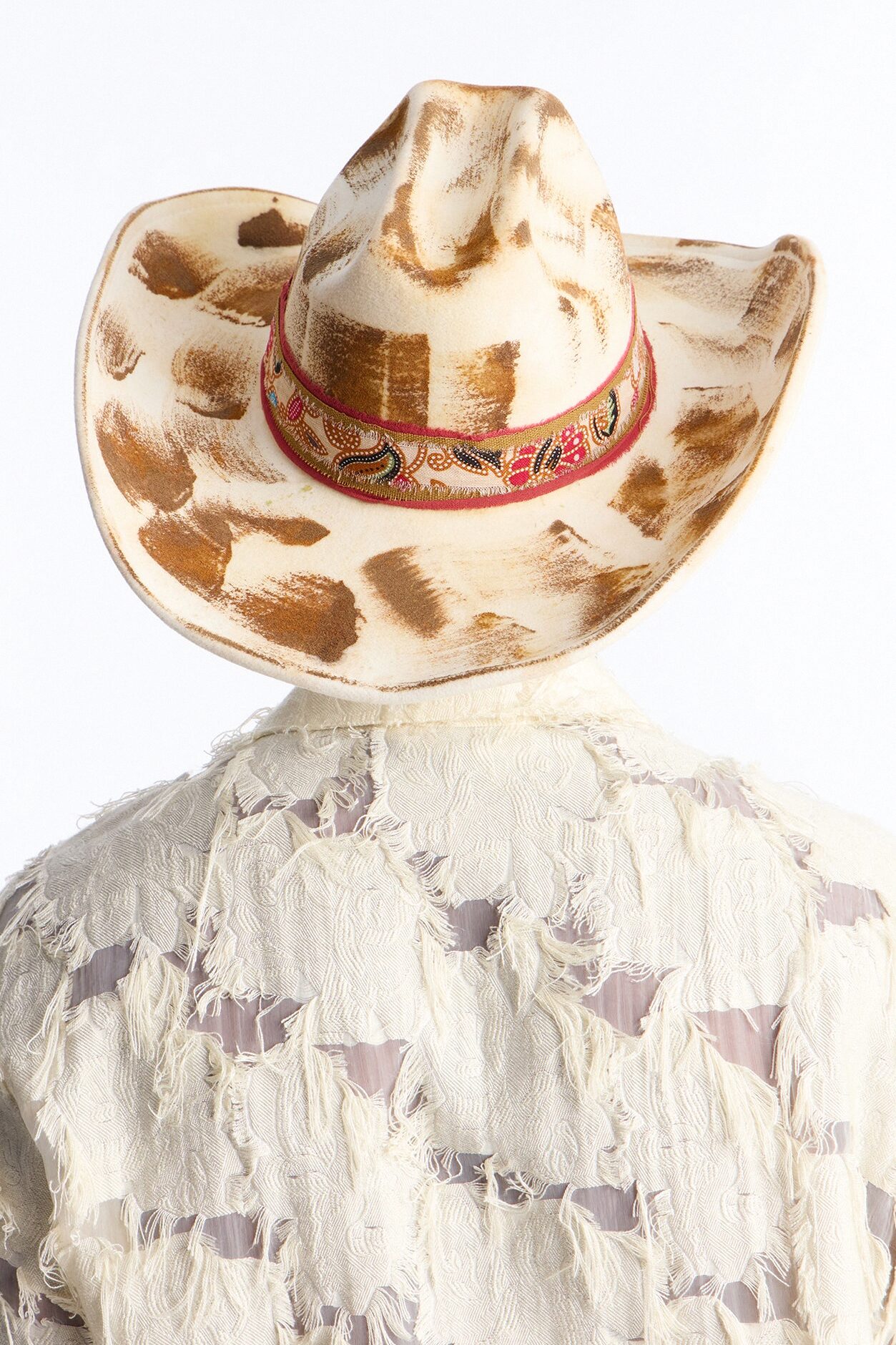Western Brushed Detail Cowboy Hat - Ivory/combo