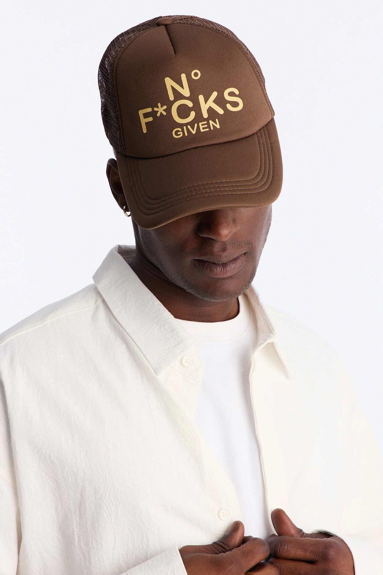 No Fcks Given Trucker Snapback Hat - Brown