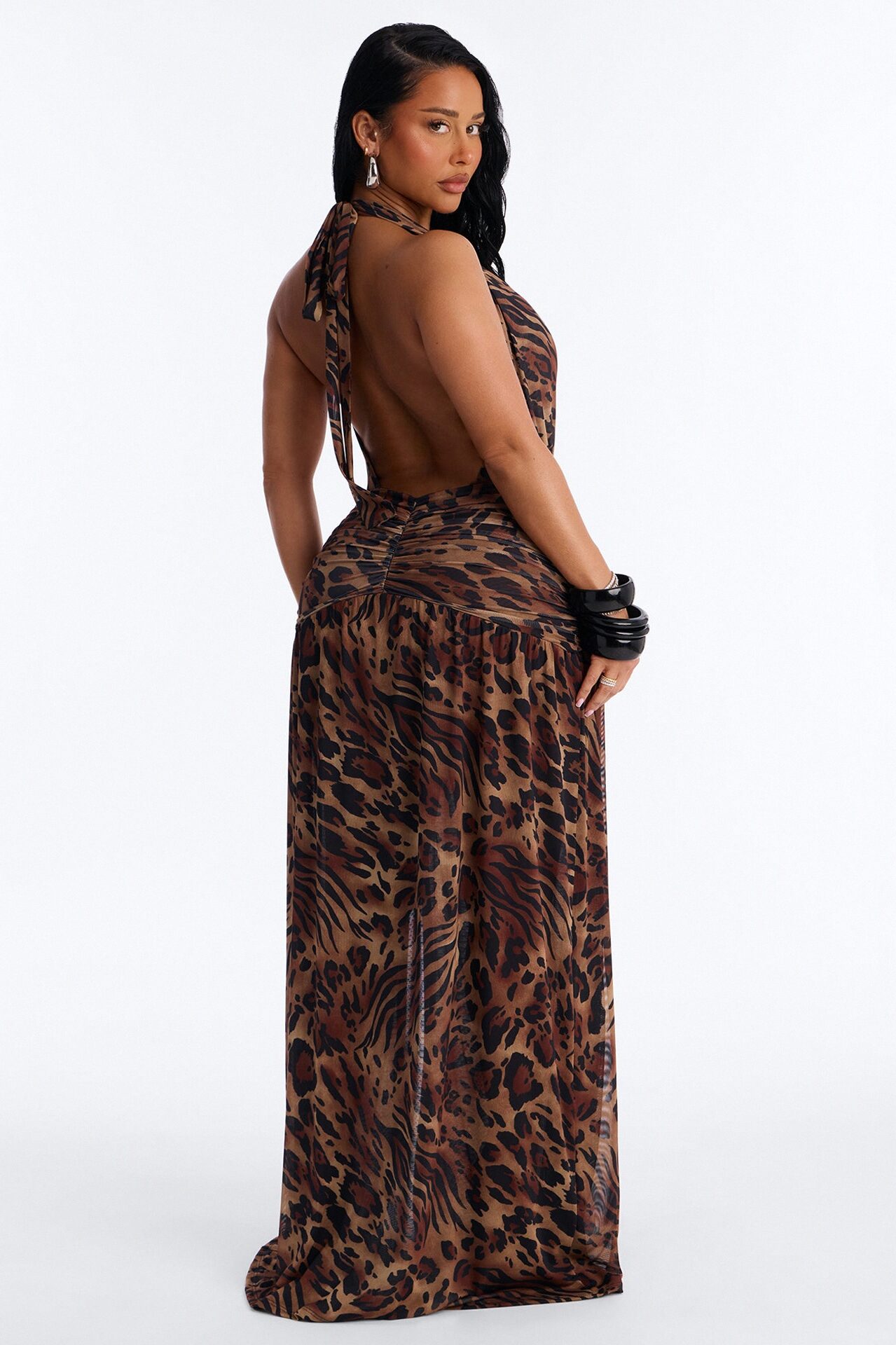 Daniela Leopard Mesh Maxi Dress - Leopard