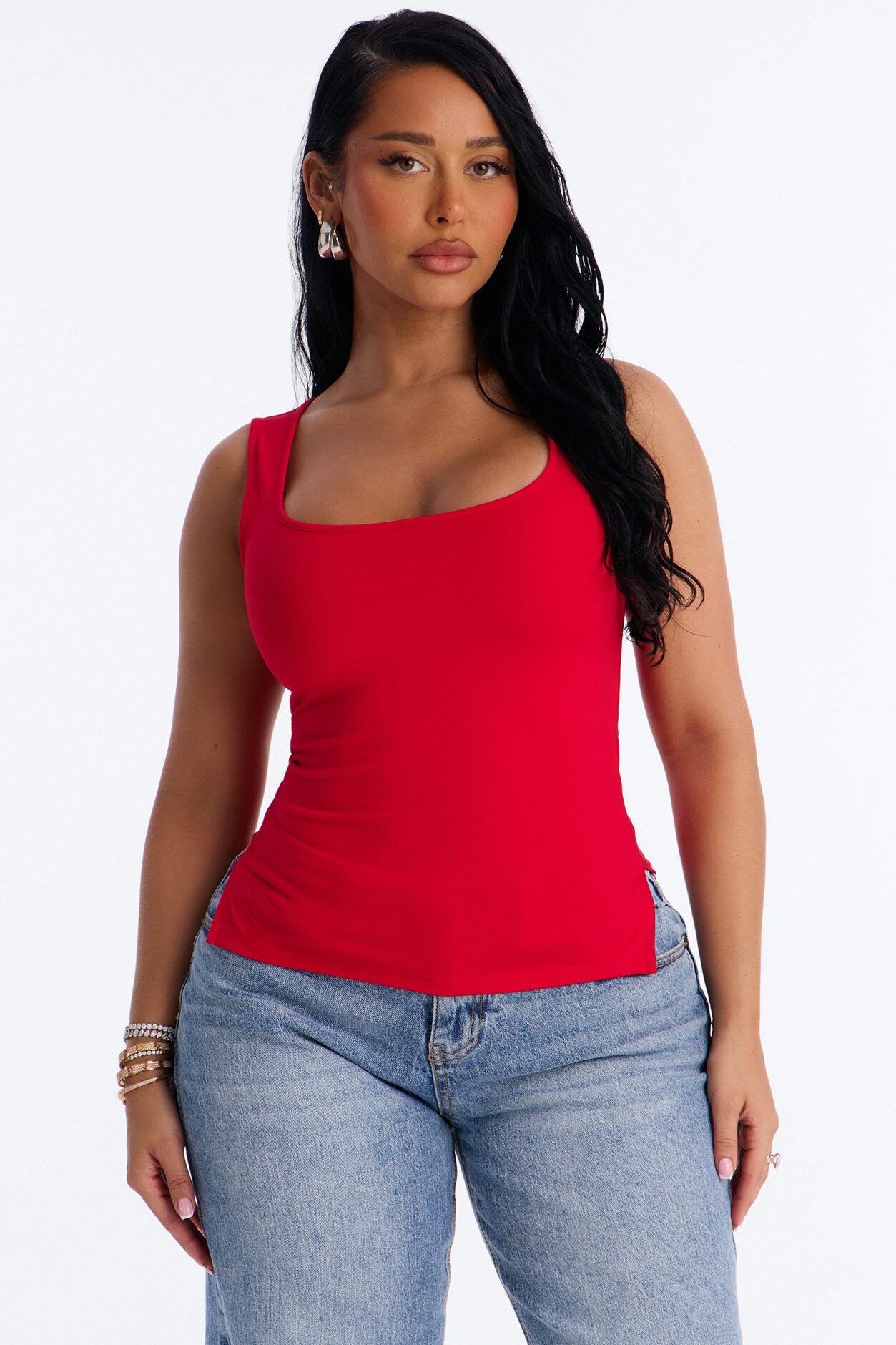 Side Slit Tank Top - Red