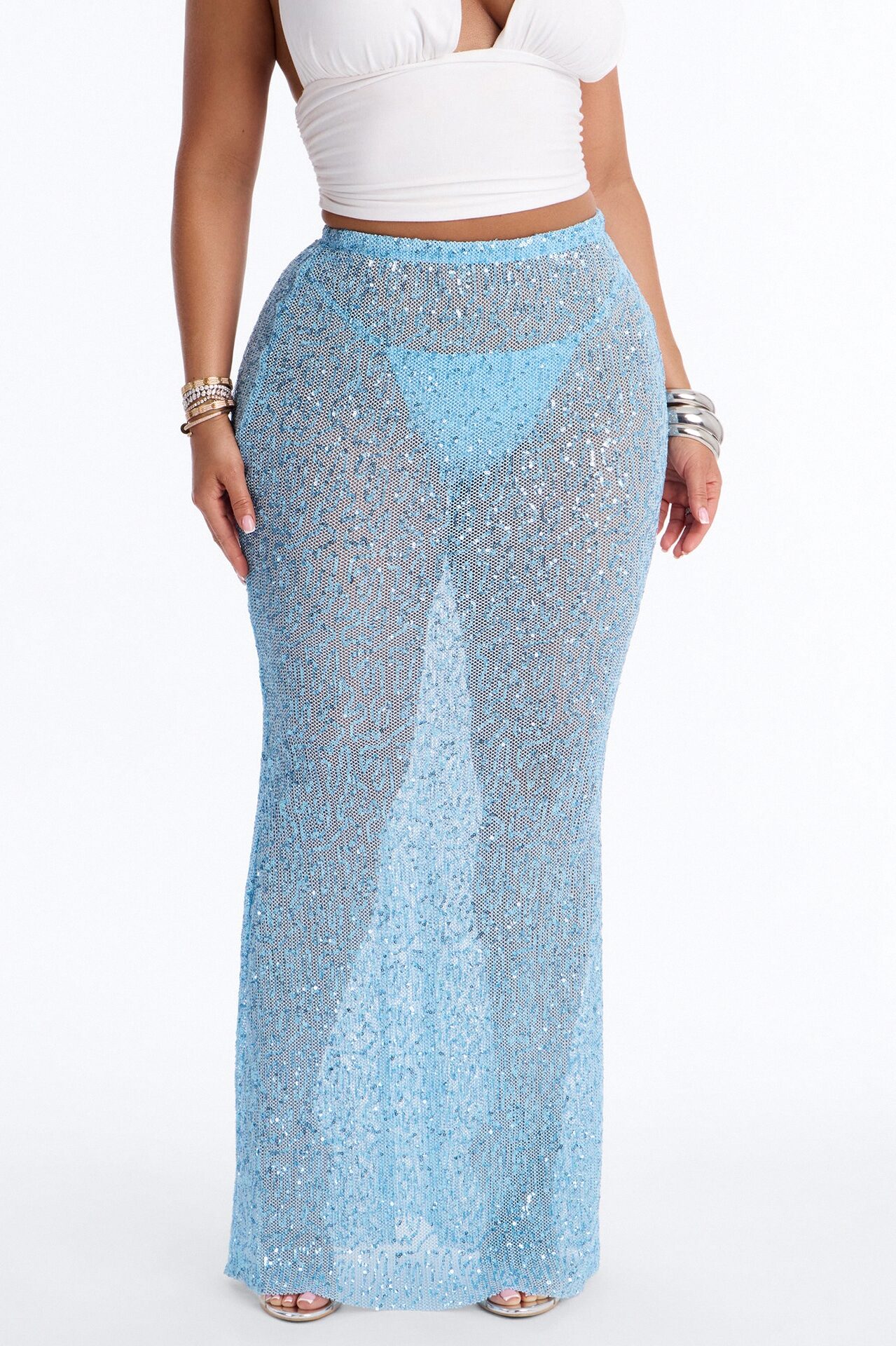 Lost In Paradise Sequin Maxi Skirt - Light Blue