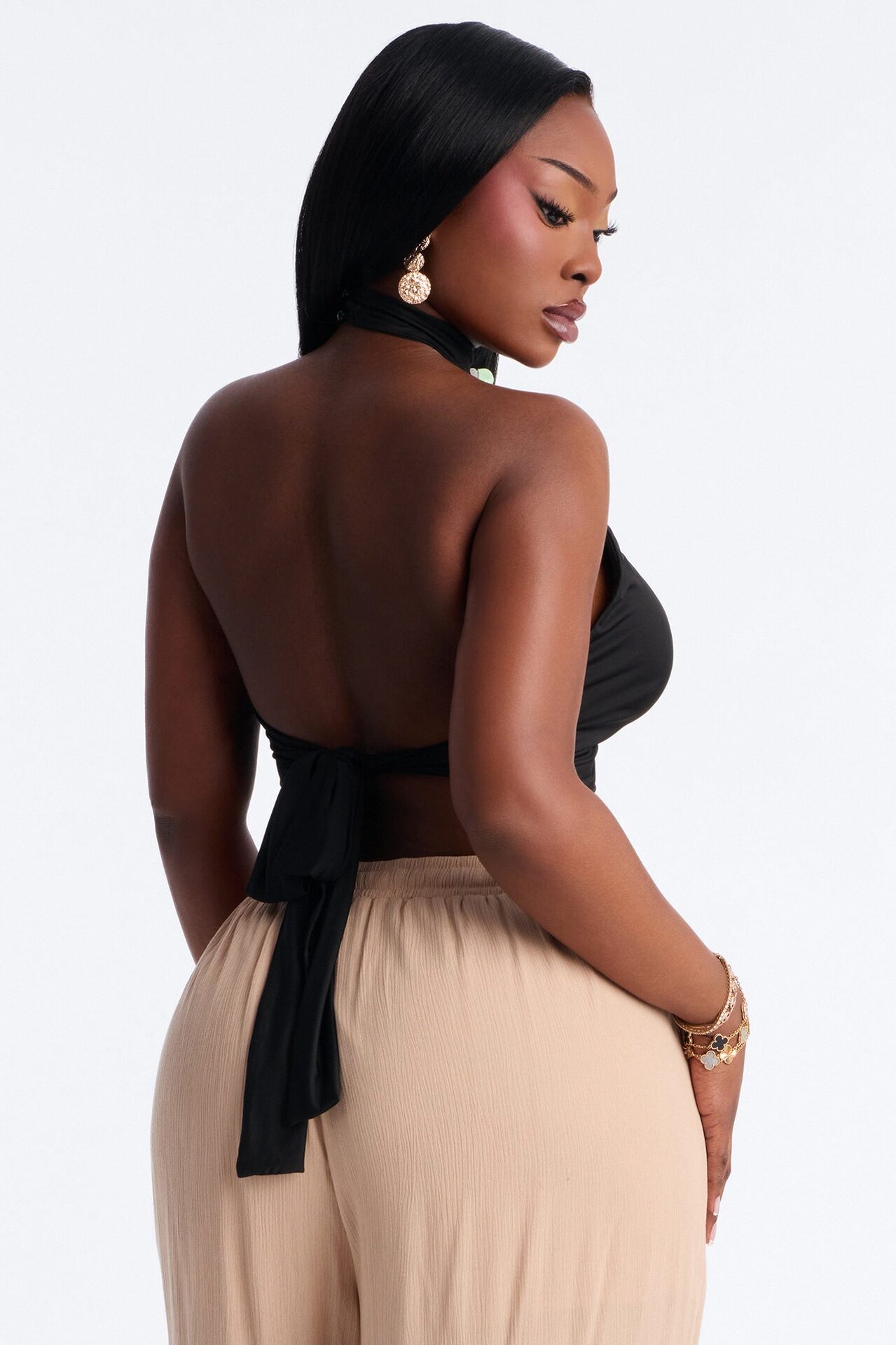 Bora Bora Stone Mock Neck Halter Top - Black