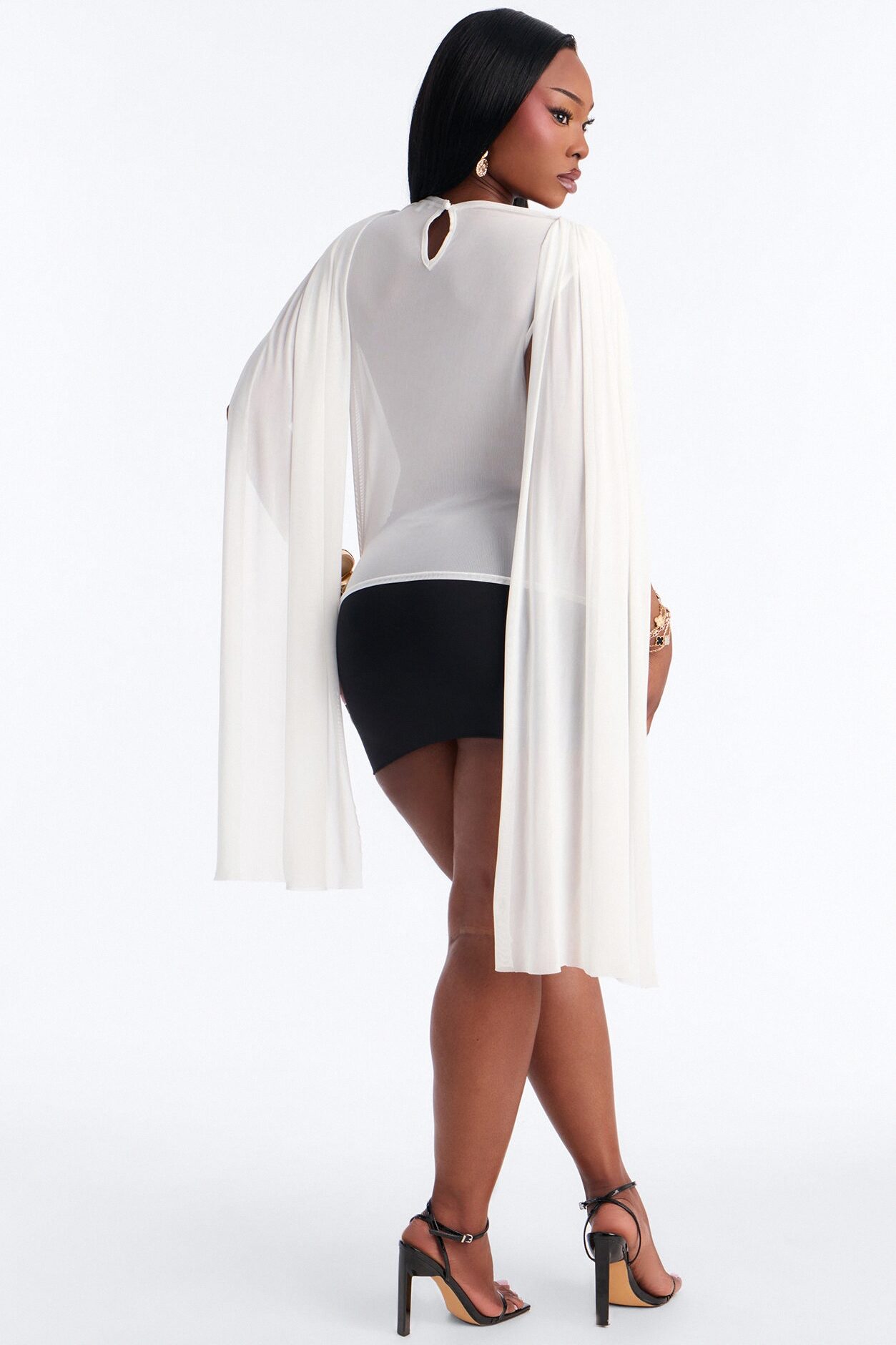 Ethereal Energy Mesh Mock Neck Drape Top - White