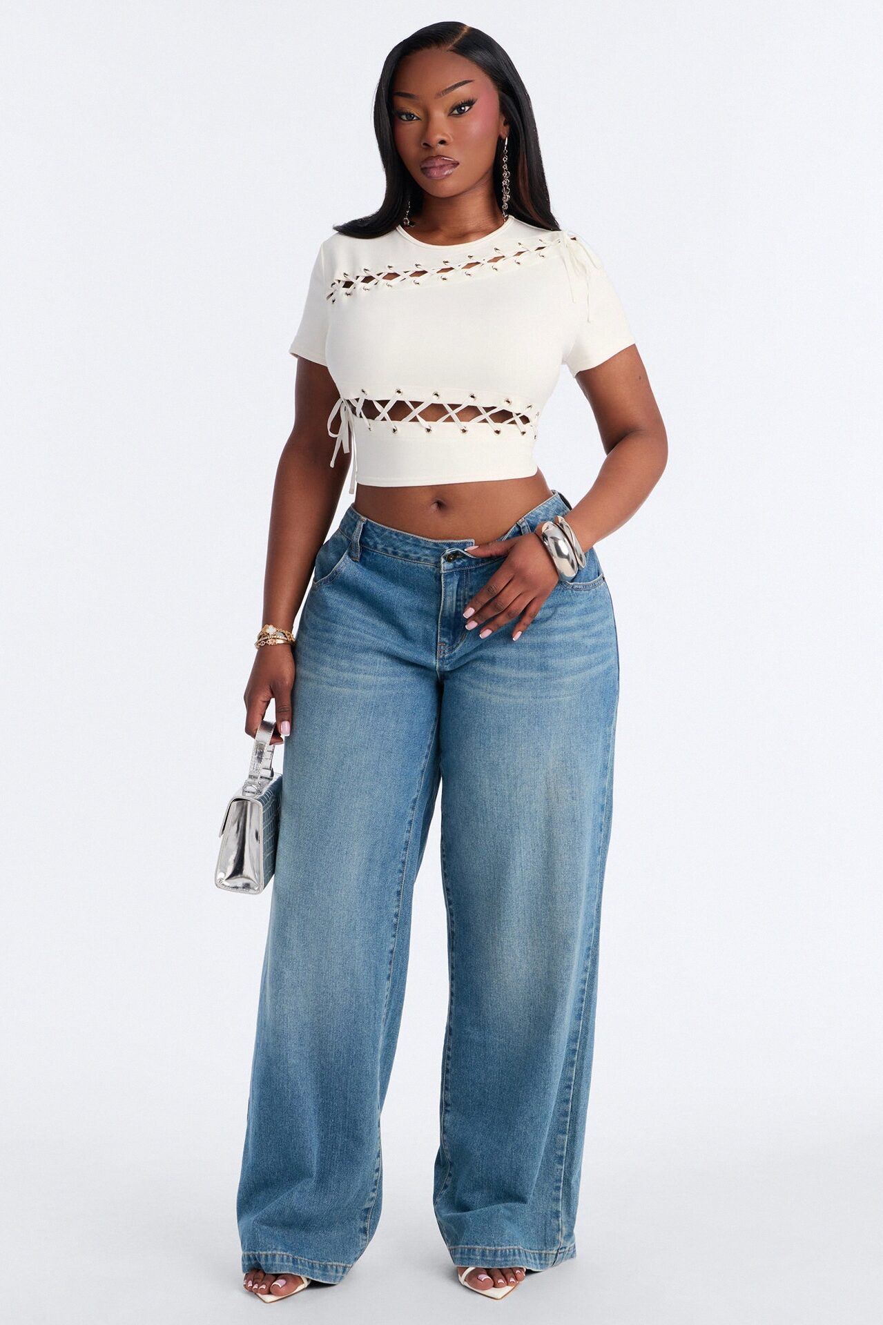 Pull My Heartstrings Lace Up Short Sleeve Top - White