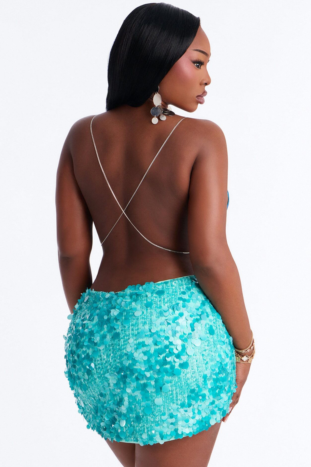 Flirt First Chain Strap Satin Halter Top - Blue/combo