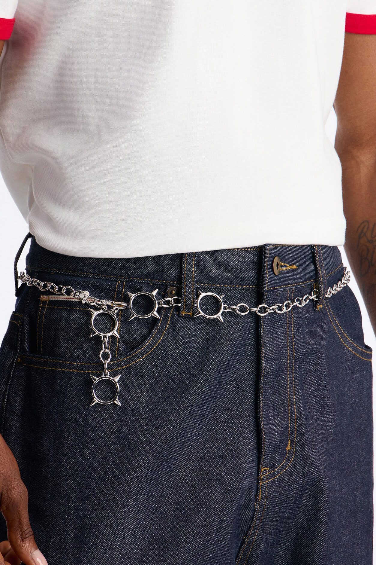 Spiky Solar Stars Chain Belt - Silver