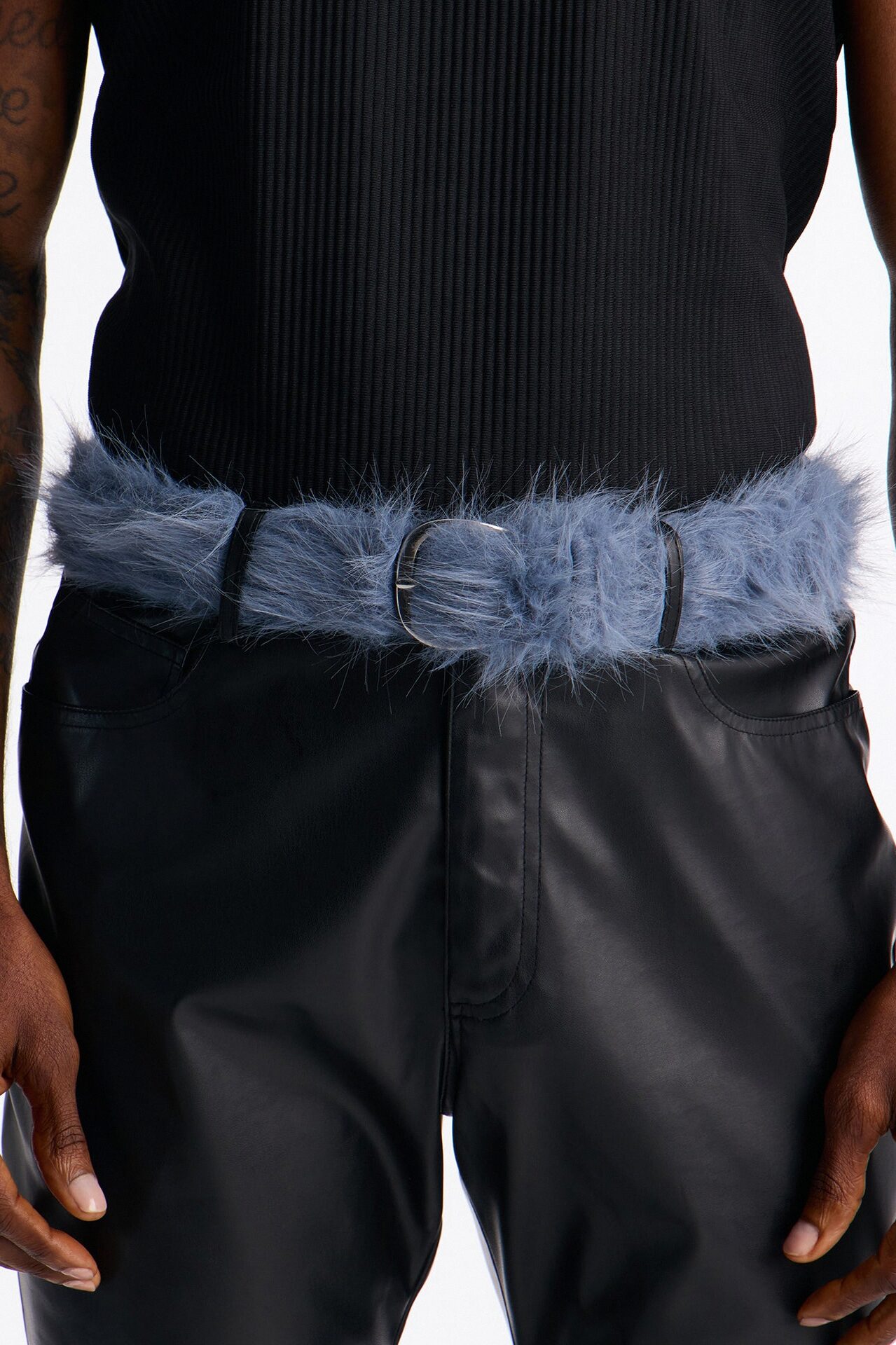 Faux Fur Pin Buckle Belt - Blue