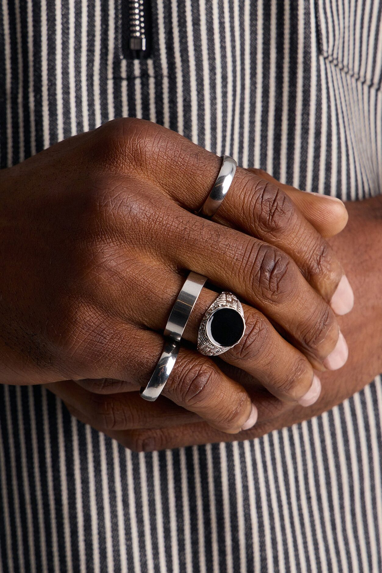 Onyx Vow Ring Set - Silver