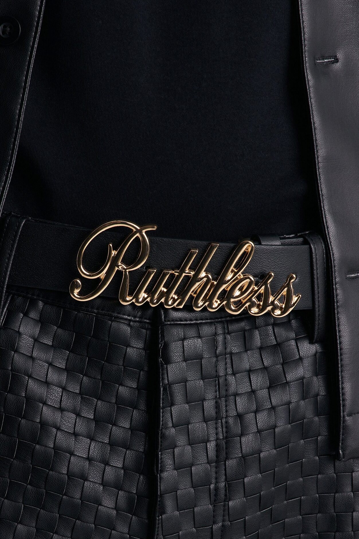 Ruthless Script Buckle Belt - Black/Gold