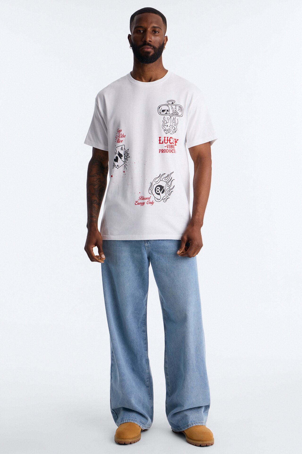 Lucky Vibes Oversized Short Sleeve Tee - White
