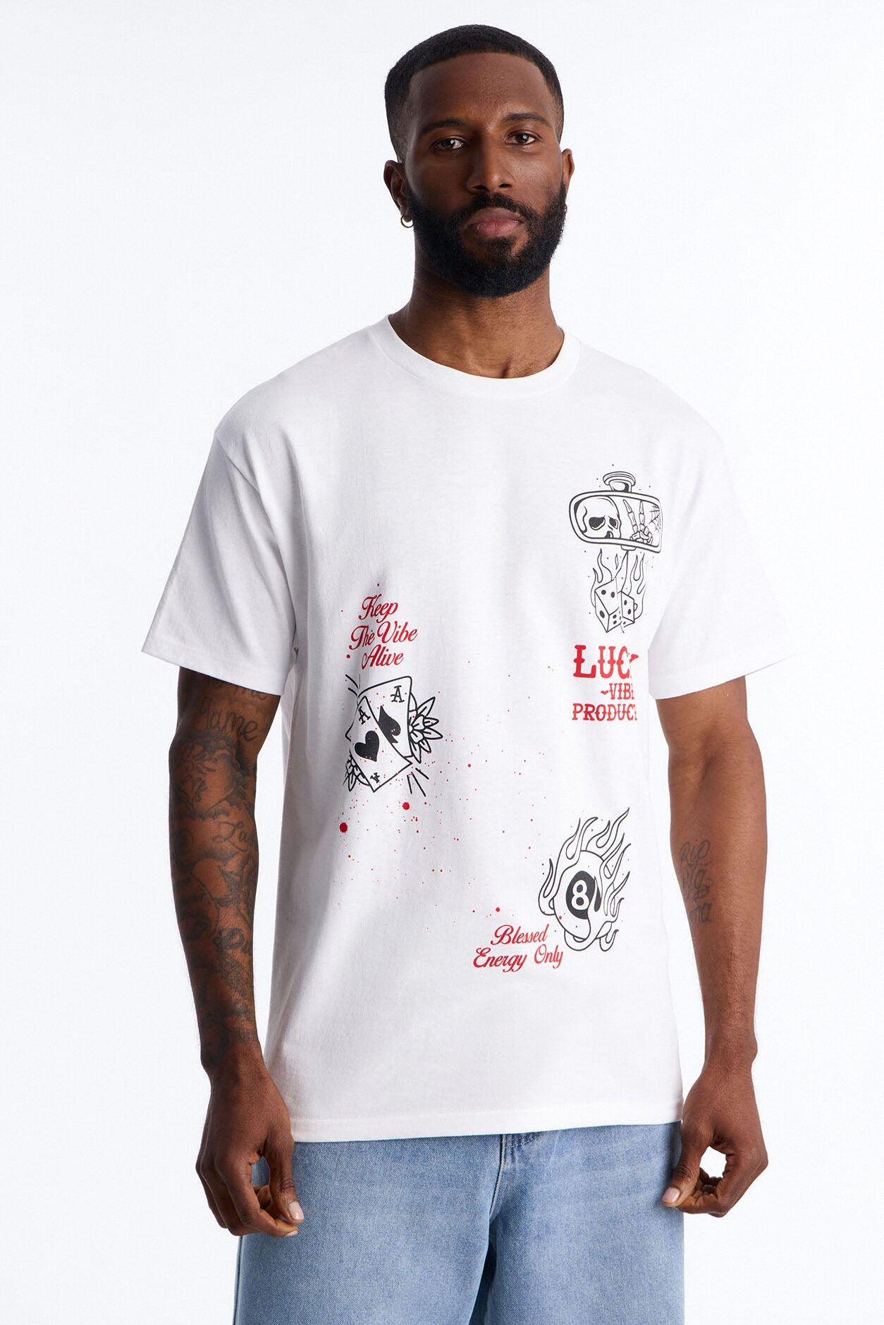 Lucky Vibes Oversized Short Sleeve Tee - White