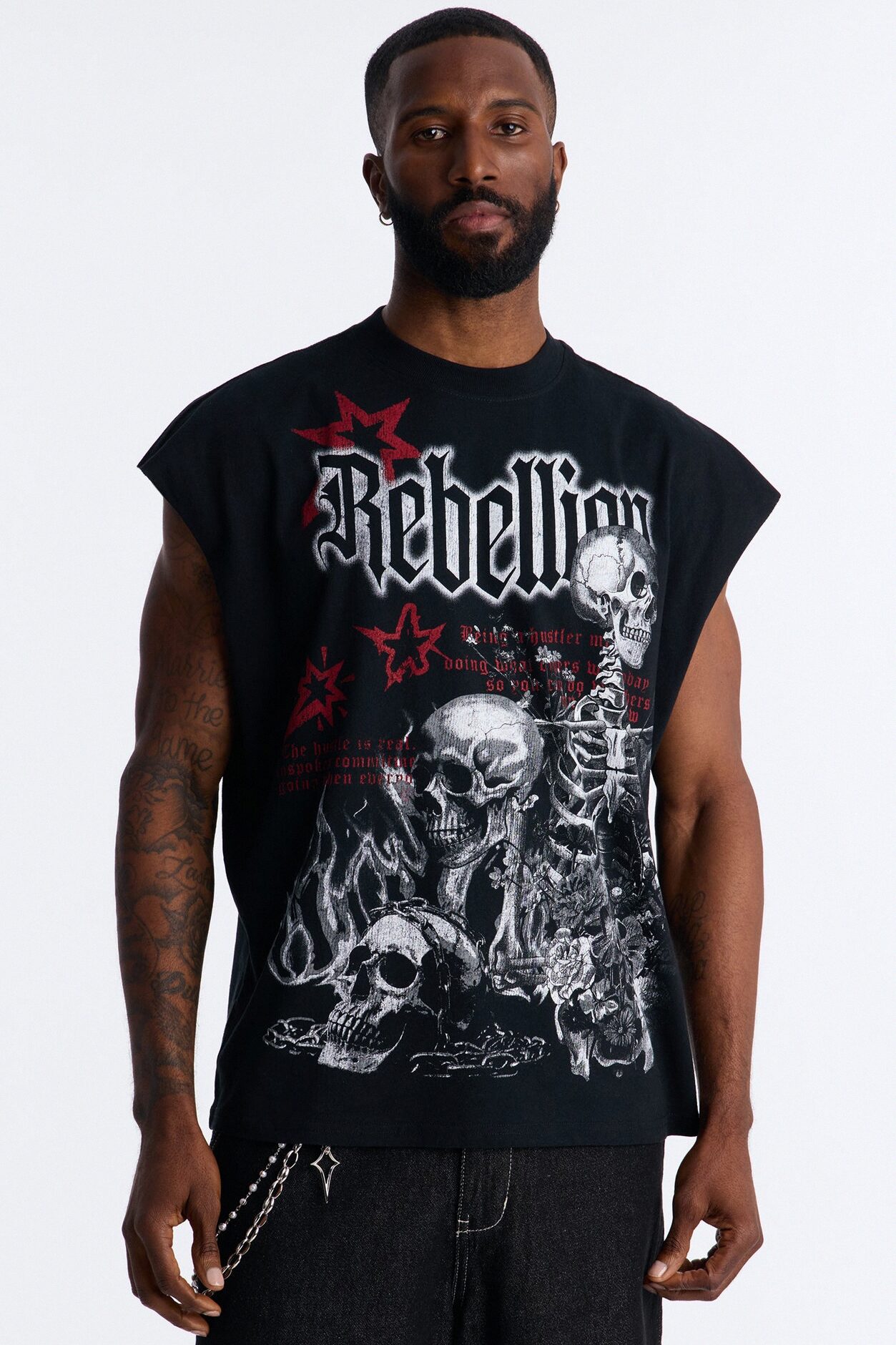 Rebellion Oversized Muscle Tee - Black