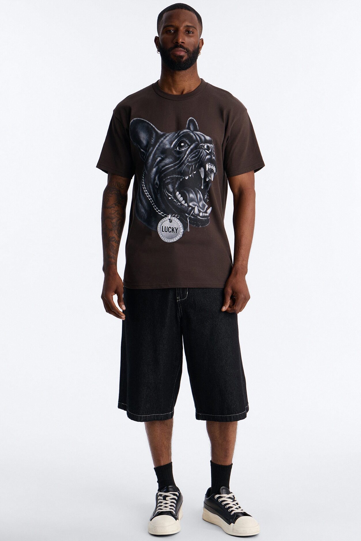 Lucky French Oversized Short Sleeve Tee - Brown