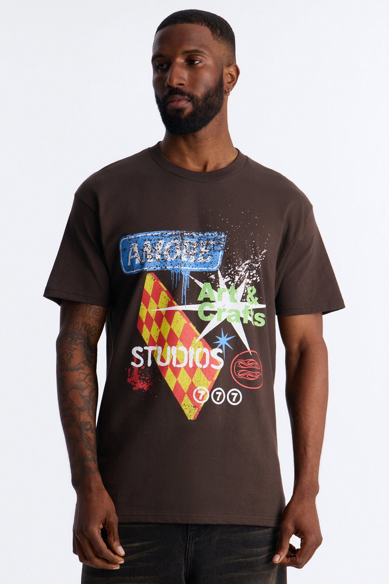 Amore Studios Vintage Oversized Short Sleeve Tee - Brown
