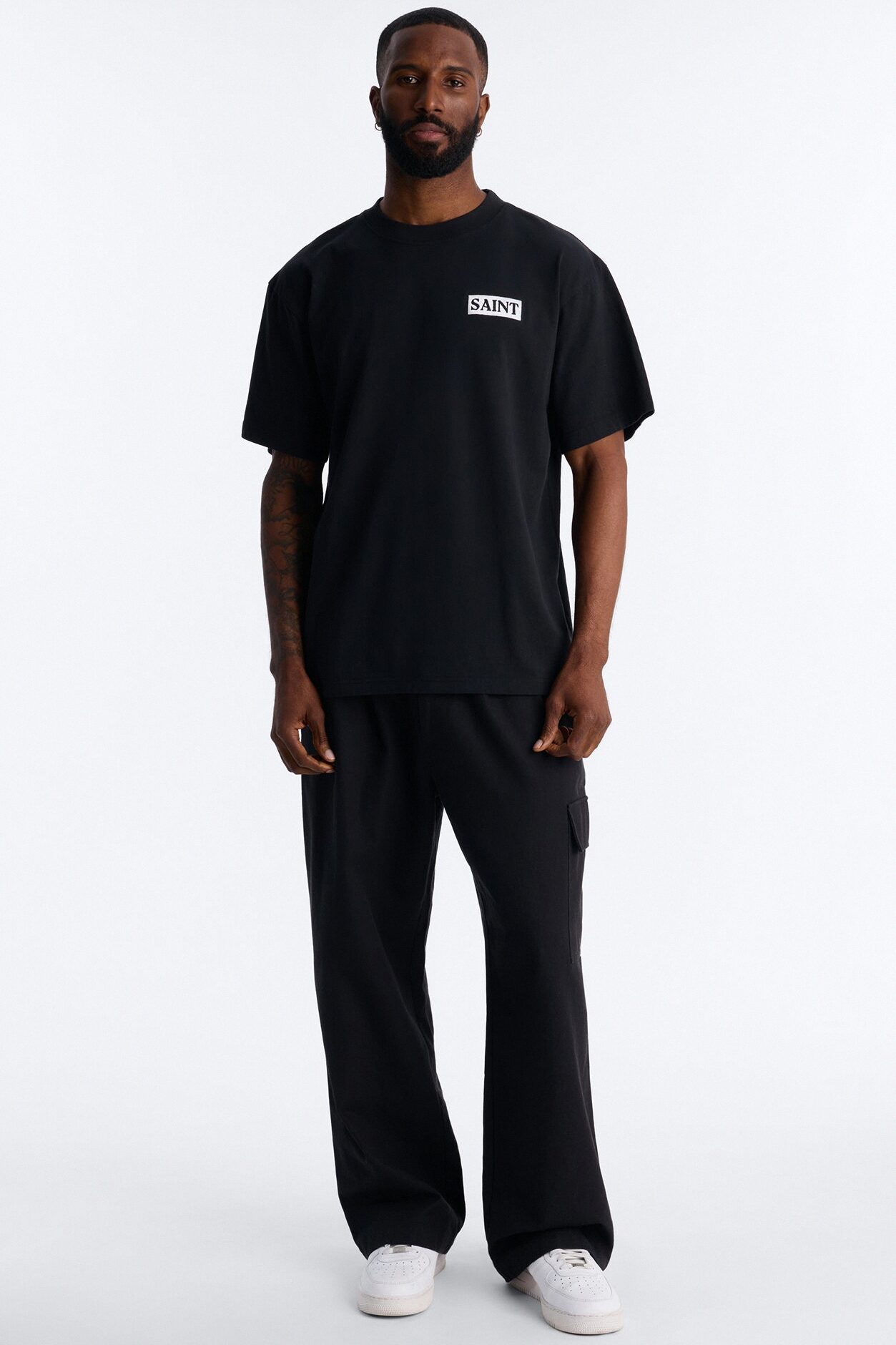 Saint Oversized Heavy Weight Embroidery Short Sleeve Tee - Black