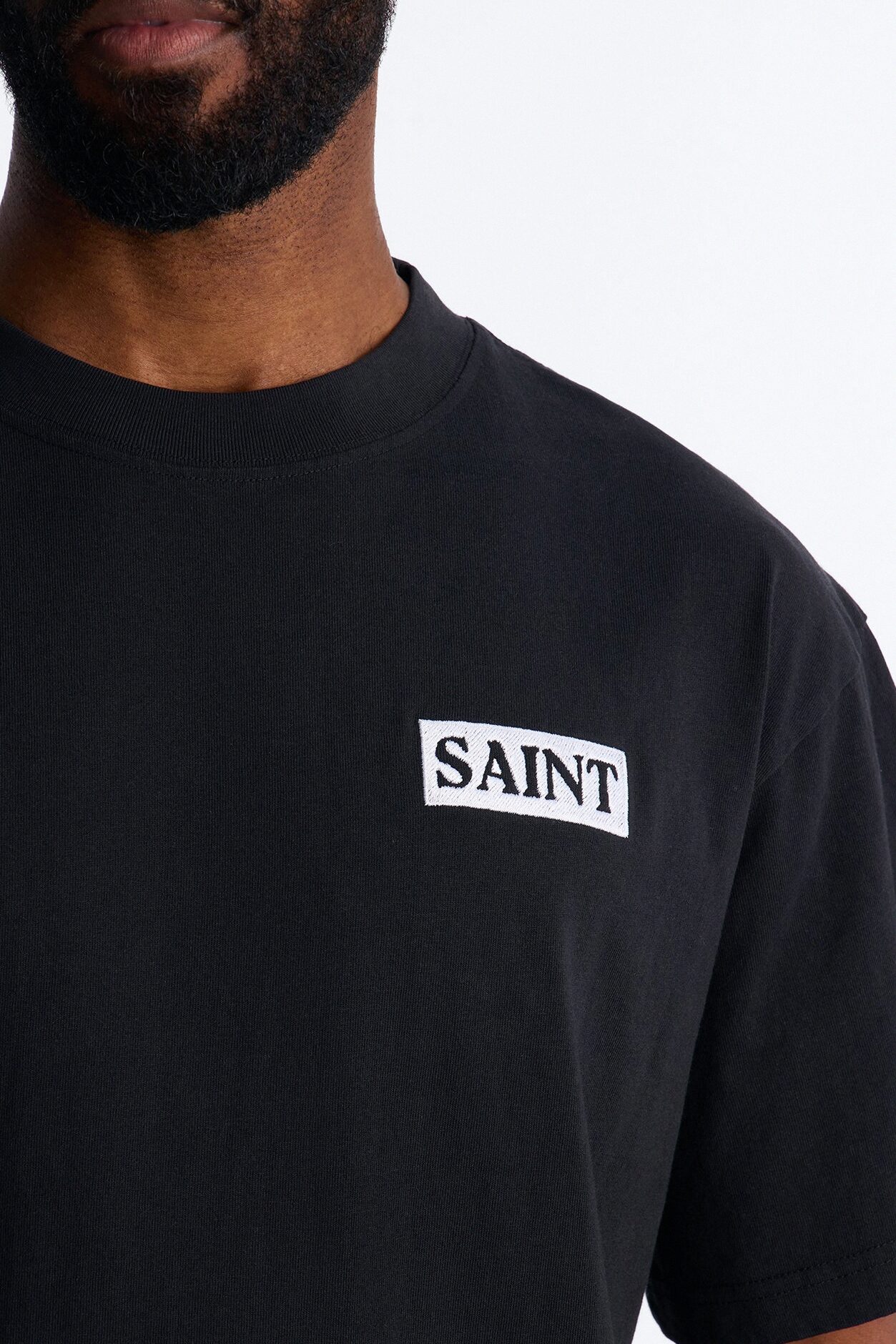 Saint Oversized Heavy Weight Embroidery Short Sleeve Tee - Black