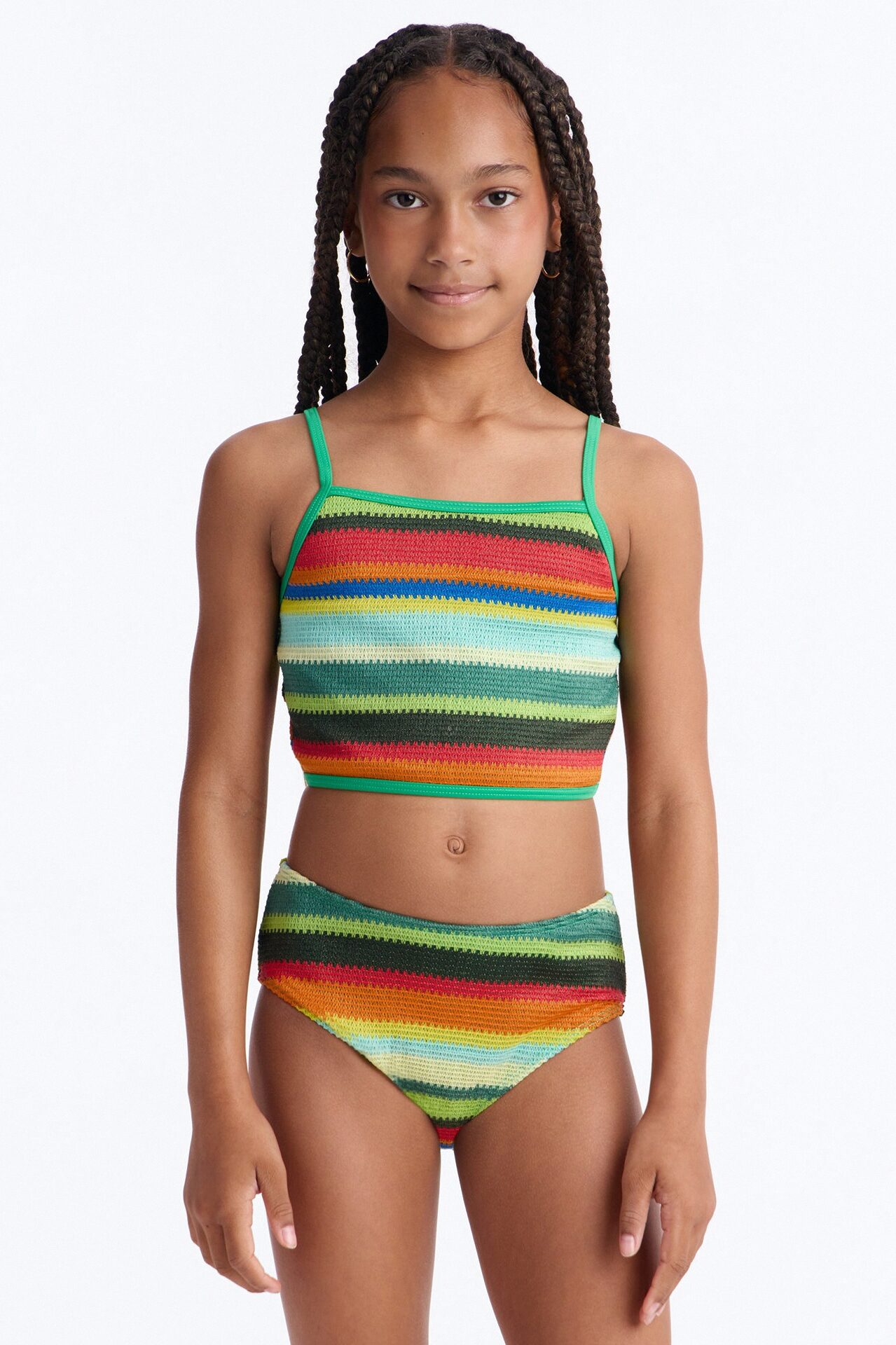 Mini Samira Textured Stripe Tankini 2 Piece Bikini - Green/combo