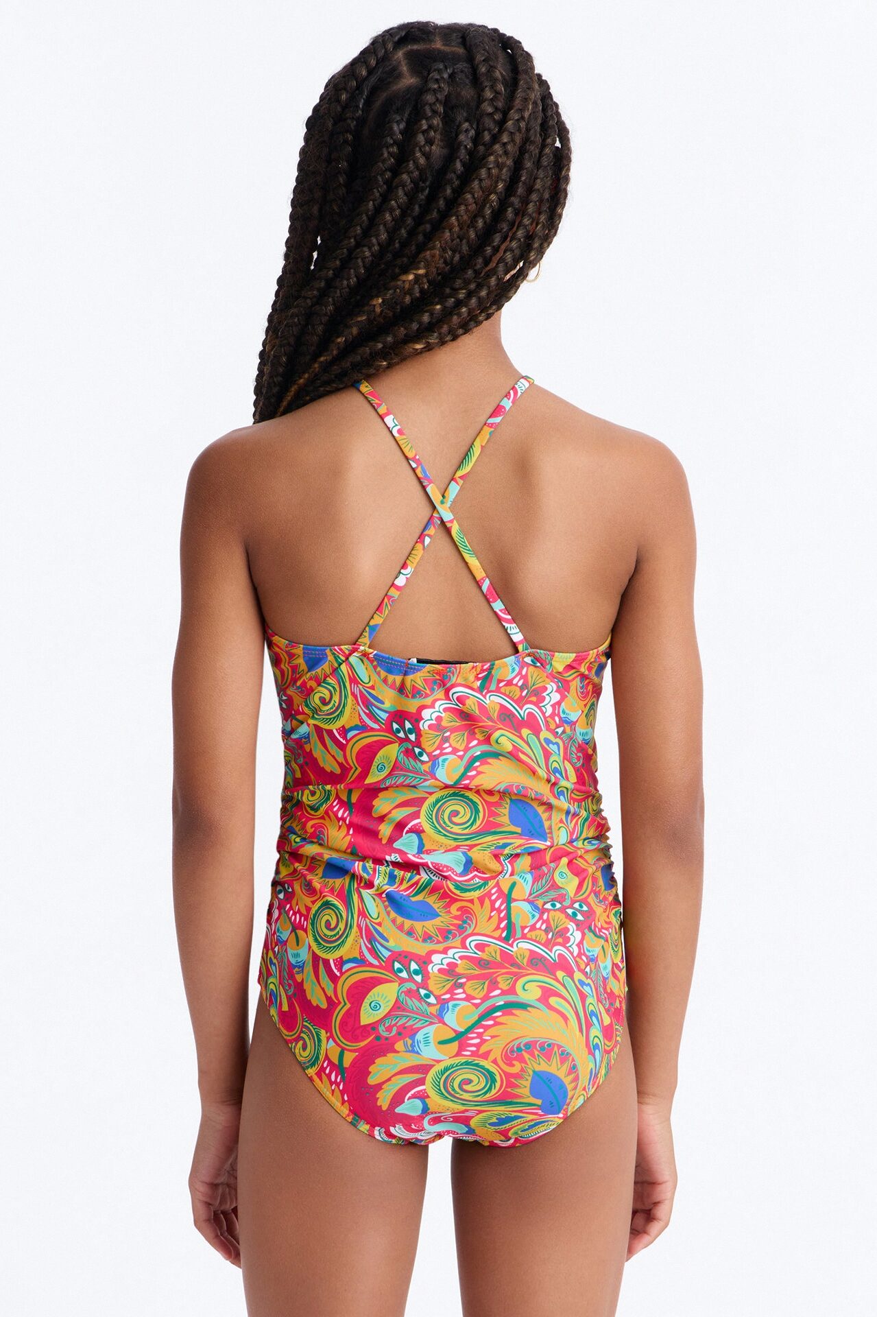 Mini Khloe Contrast Threading 1 Piece Swimsuit - Hot Pink/combo