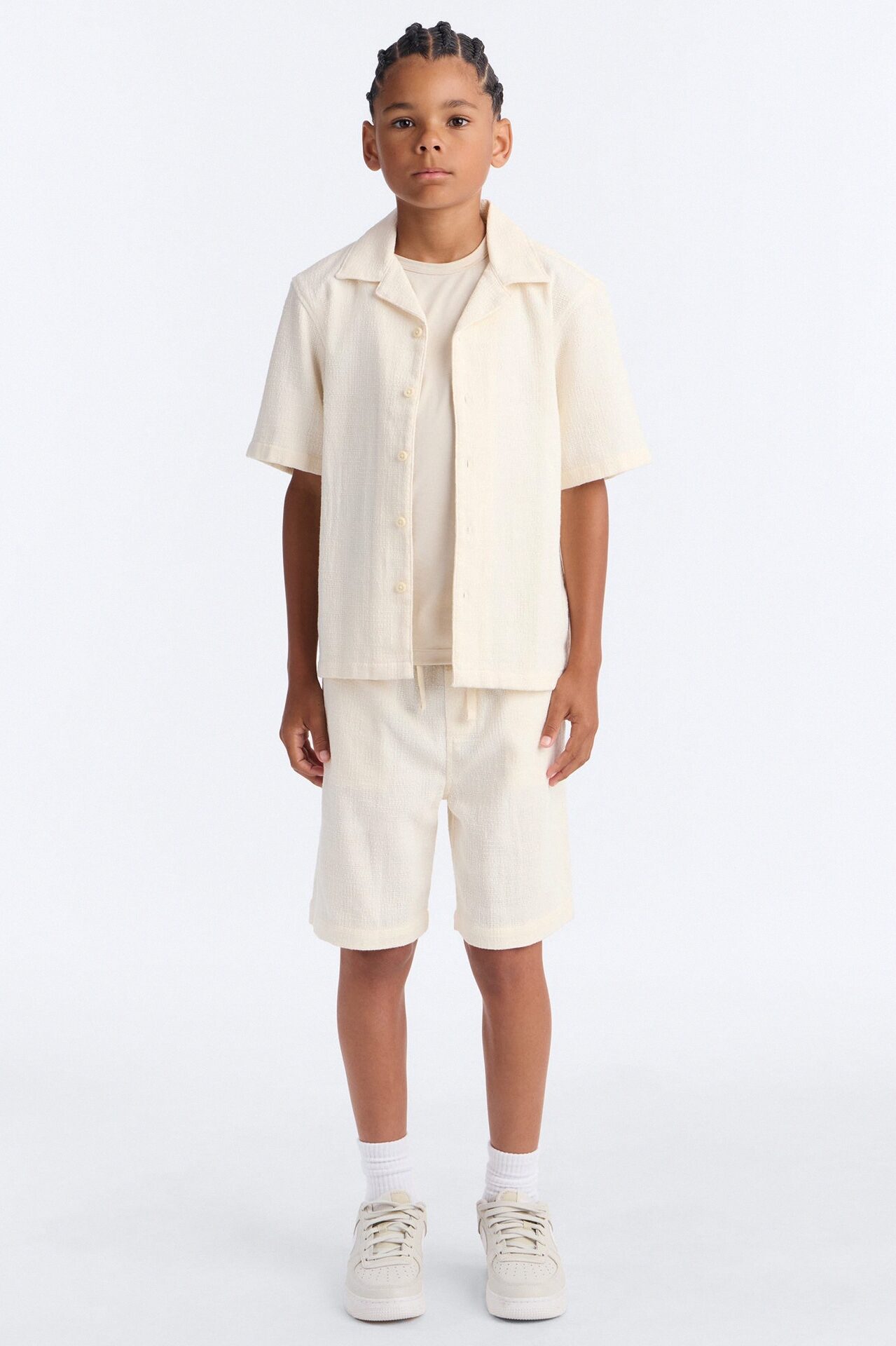 Mini Made History Textured Shorts - Cream