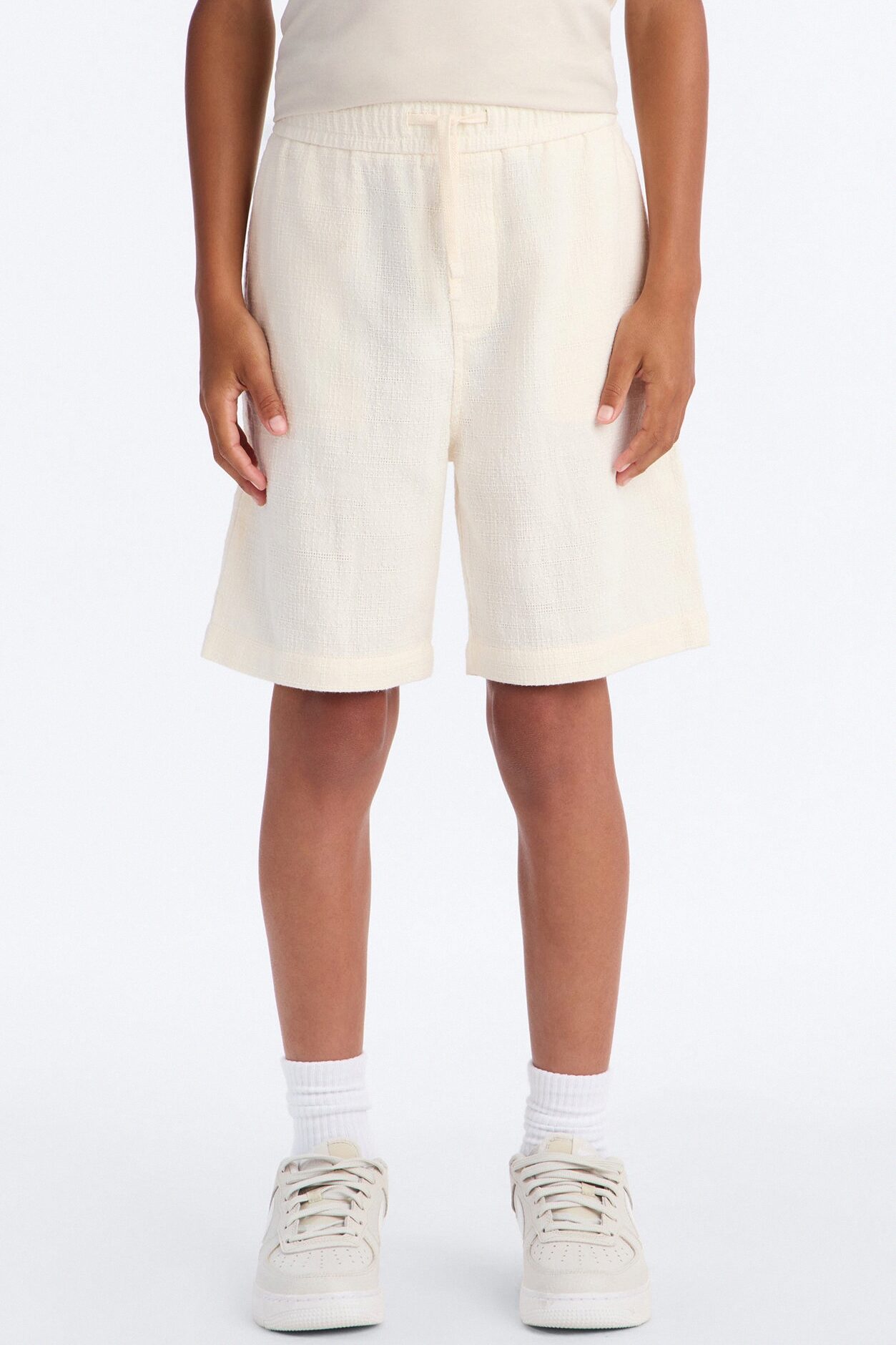 Mini Made History Textured Shorts - Cream