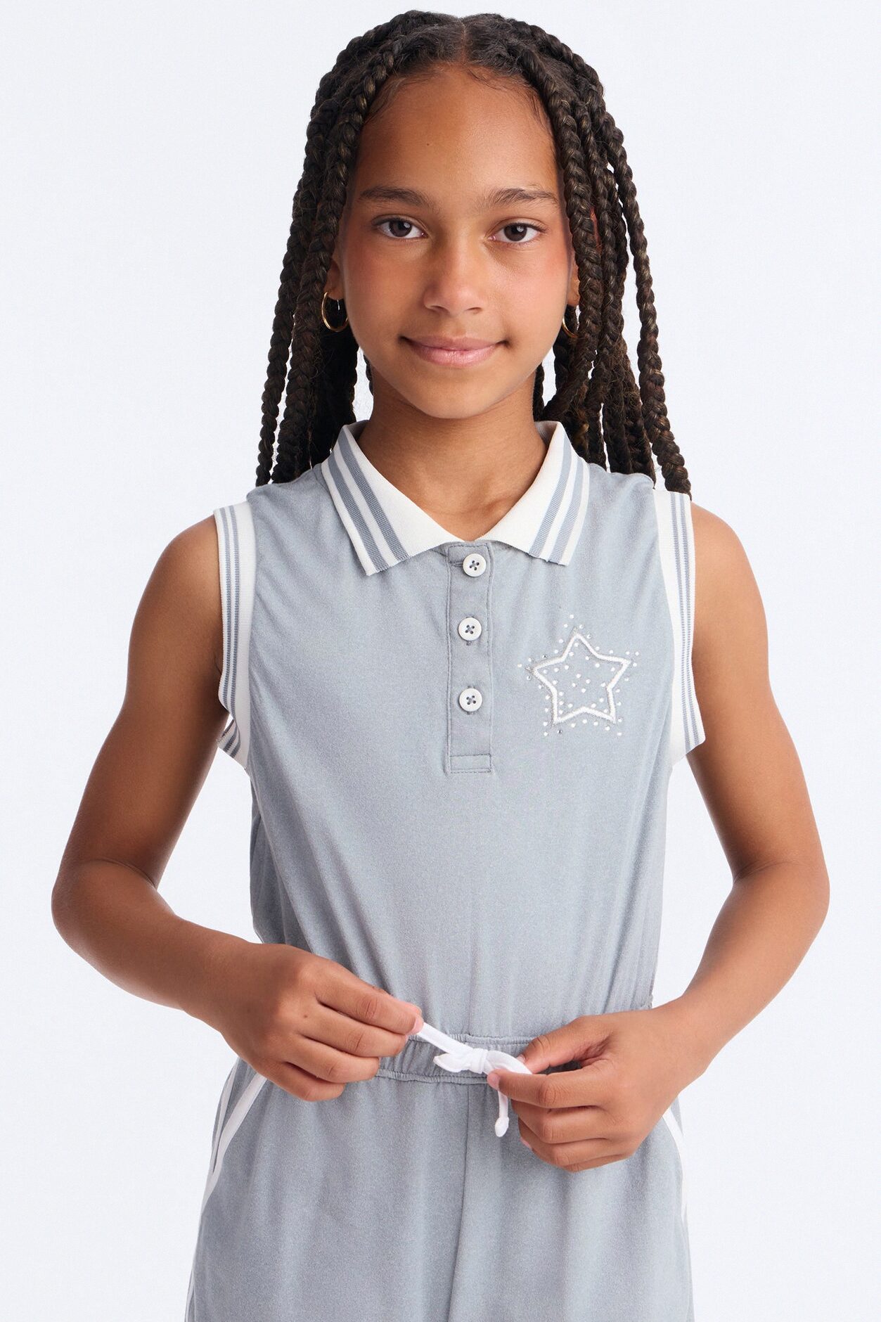 Mini Reaching For The Stars Sleeveless Romper - Heather Grey