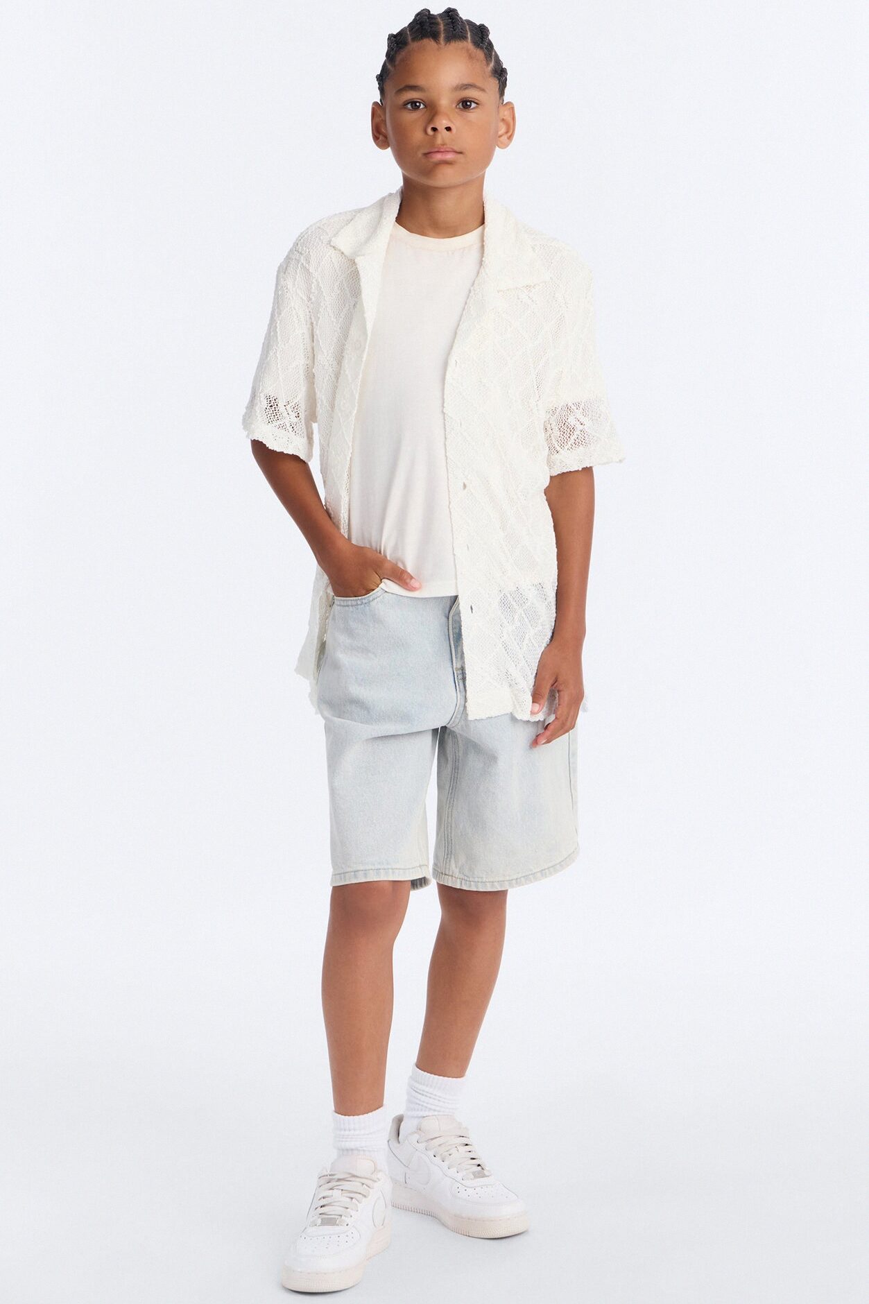 Mini Devoted To It Jacquard Button Down Shirt - White