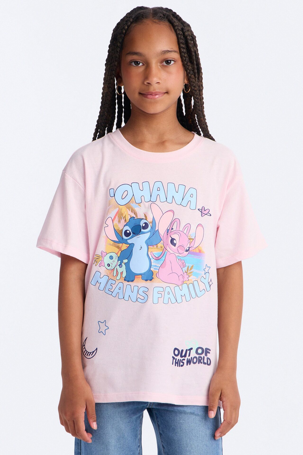 Mini Stitch Ohana Means Family Short Sleeve Tee - Light Pink